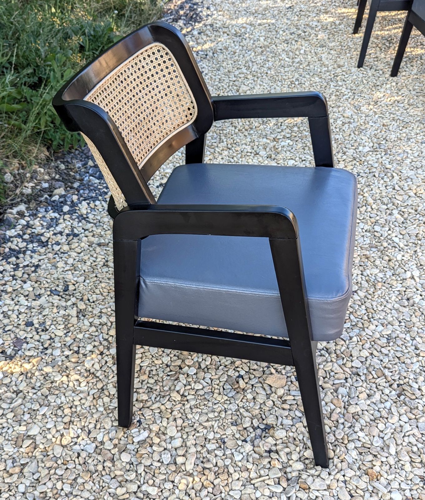 photo furniture Pair Rattan Back Black Carver Dining Chairs   Occasional Armchairs Cafe Chairs