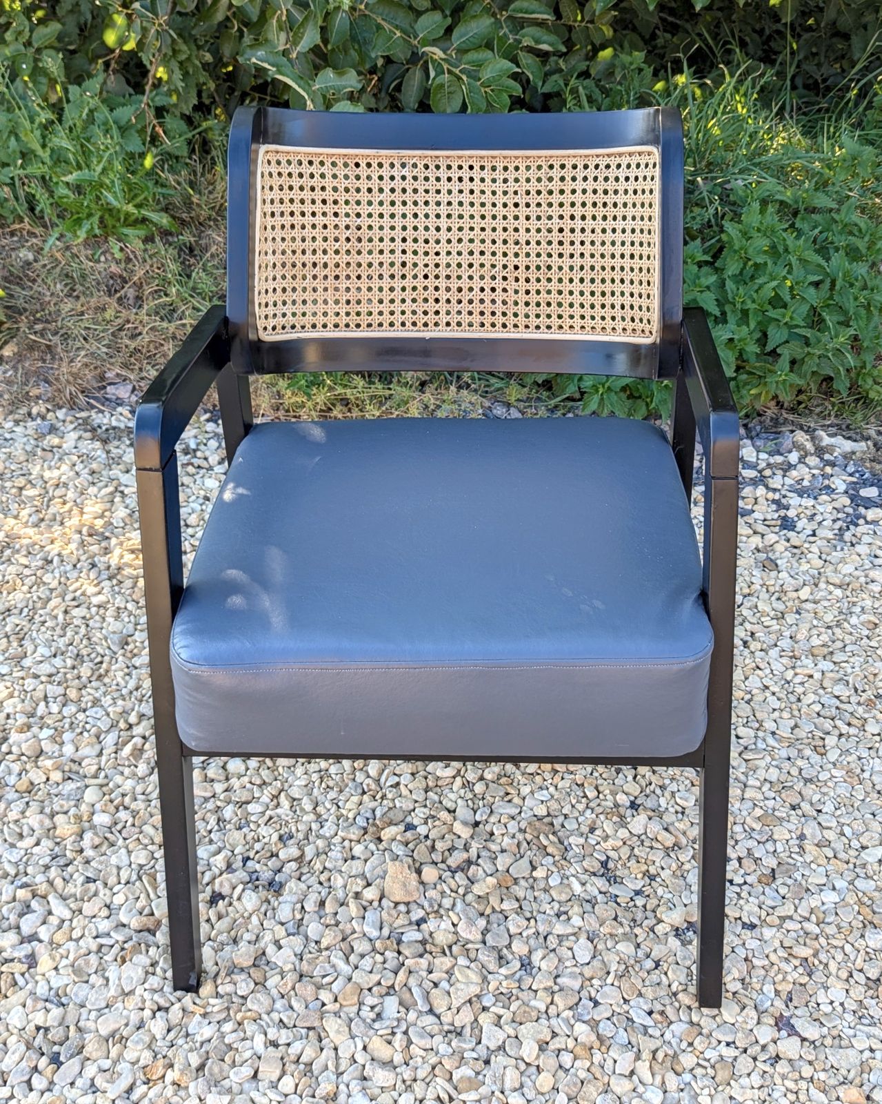 photo vinterior Pair Rattan Back Black Carver Dining Chairs   Occasional Armchairs Cafe Chairs