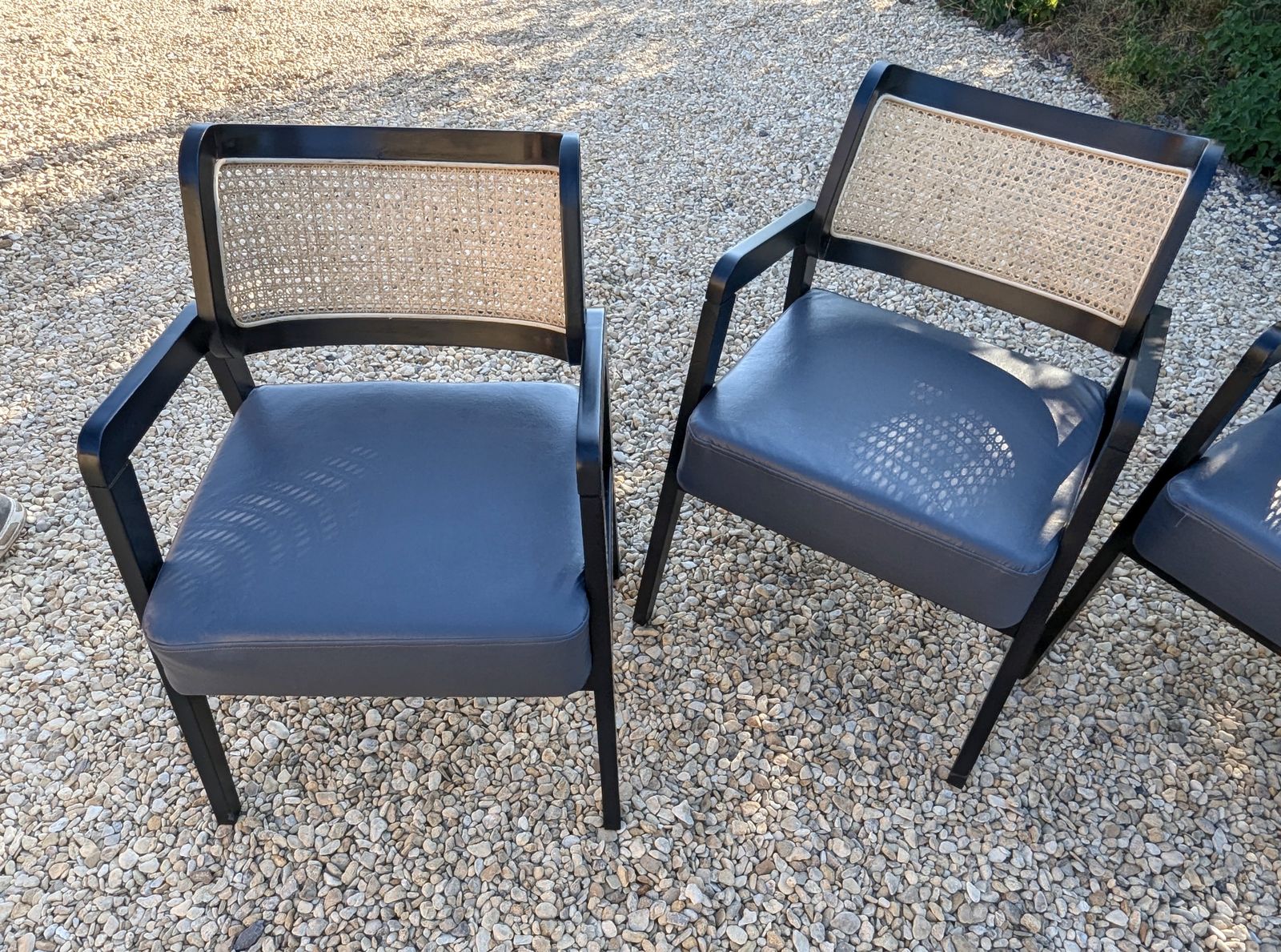 photo vintage Pair Rattan Back Black Carver Dining Chairs   Occasional Armchairs Cafe Chairs