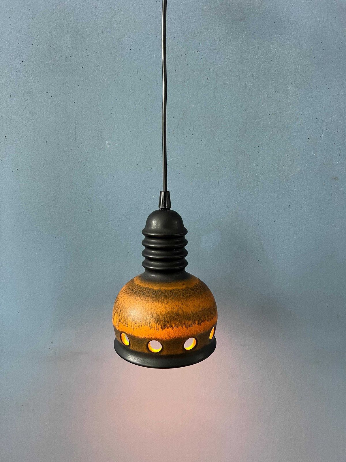 Brown Mid Century West Germany Ceramic Pendant Lamp photo for sale