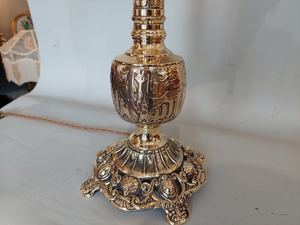 Early 20thc Pressed Brass Oriental Table Lamp photo for sale