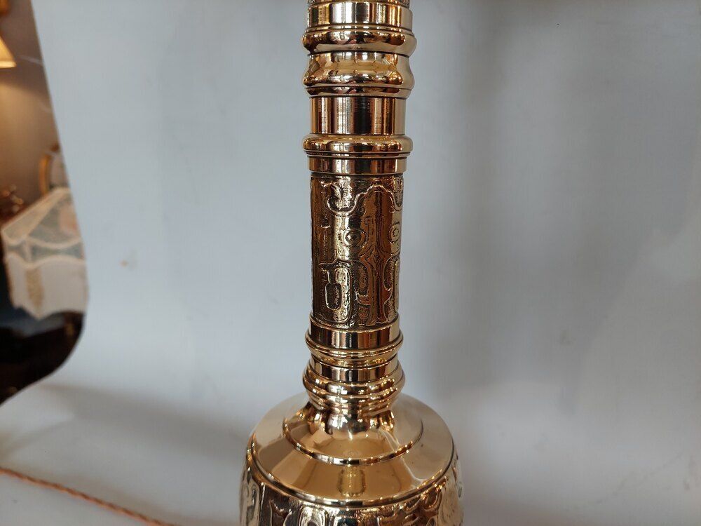 Early 20thc Pressed Brass Oriental Table Lamp photo Lighting
