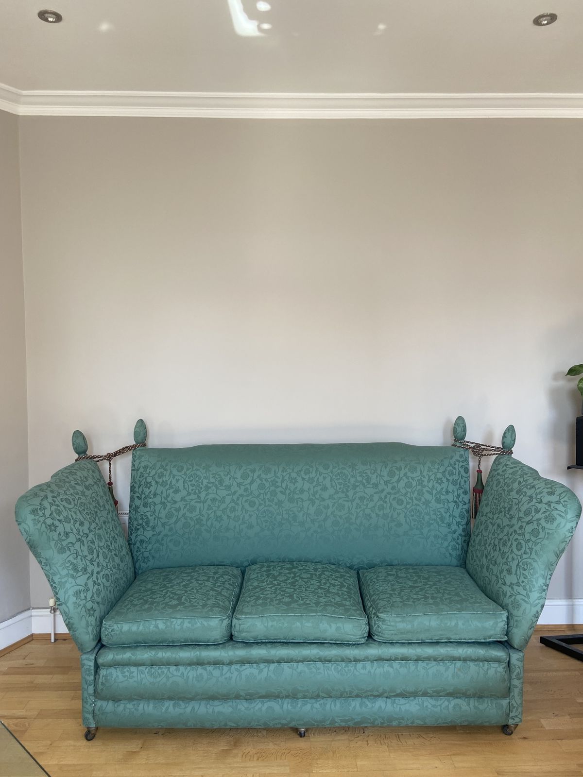 Victorian Knole Sofa Reupholstered Traditionally In Floral Damask (Horsehair Stuffing)