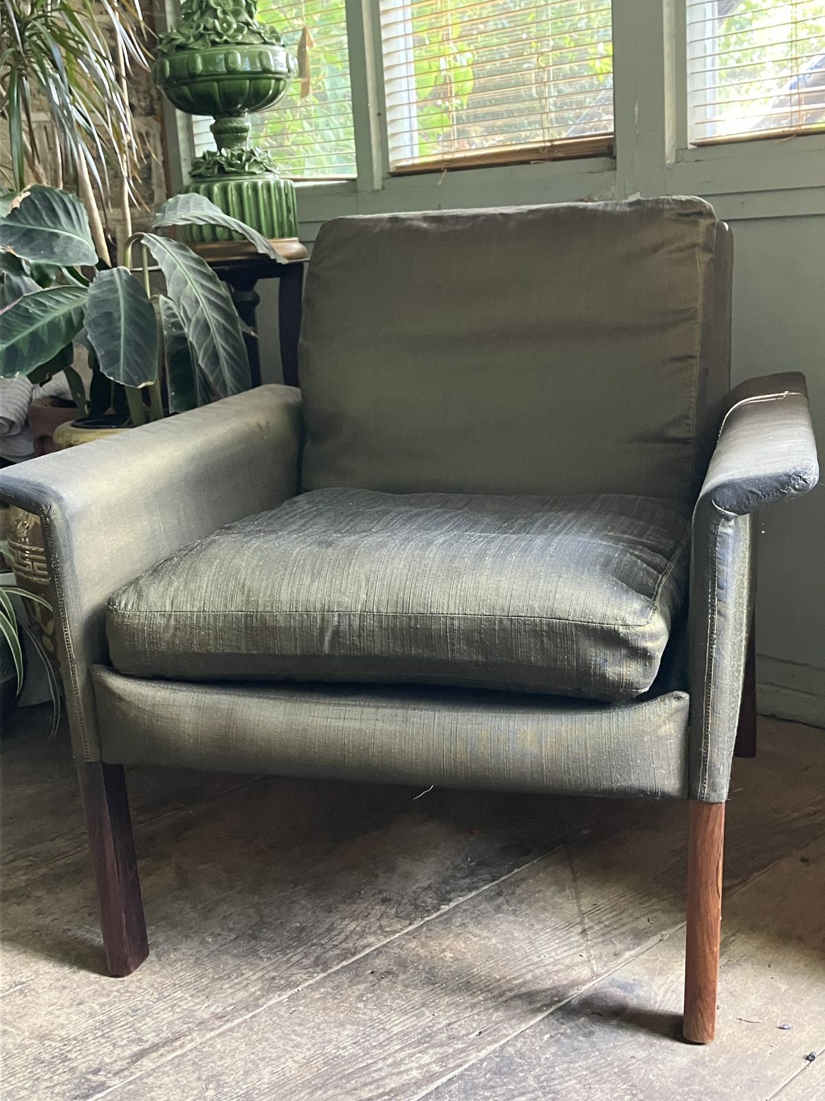 Hans Olsen For Cs Mobler Silk And Rosewood Armchair