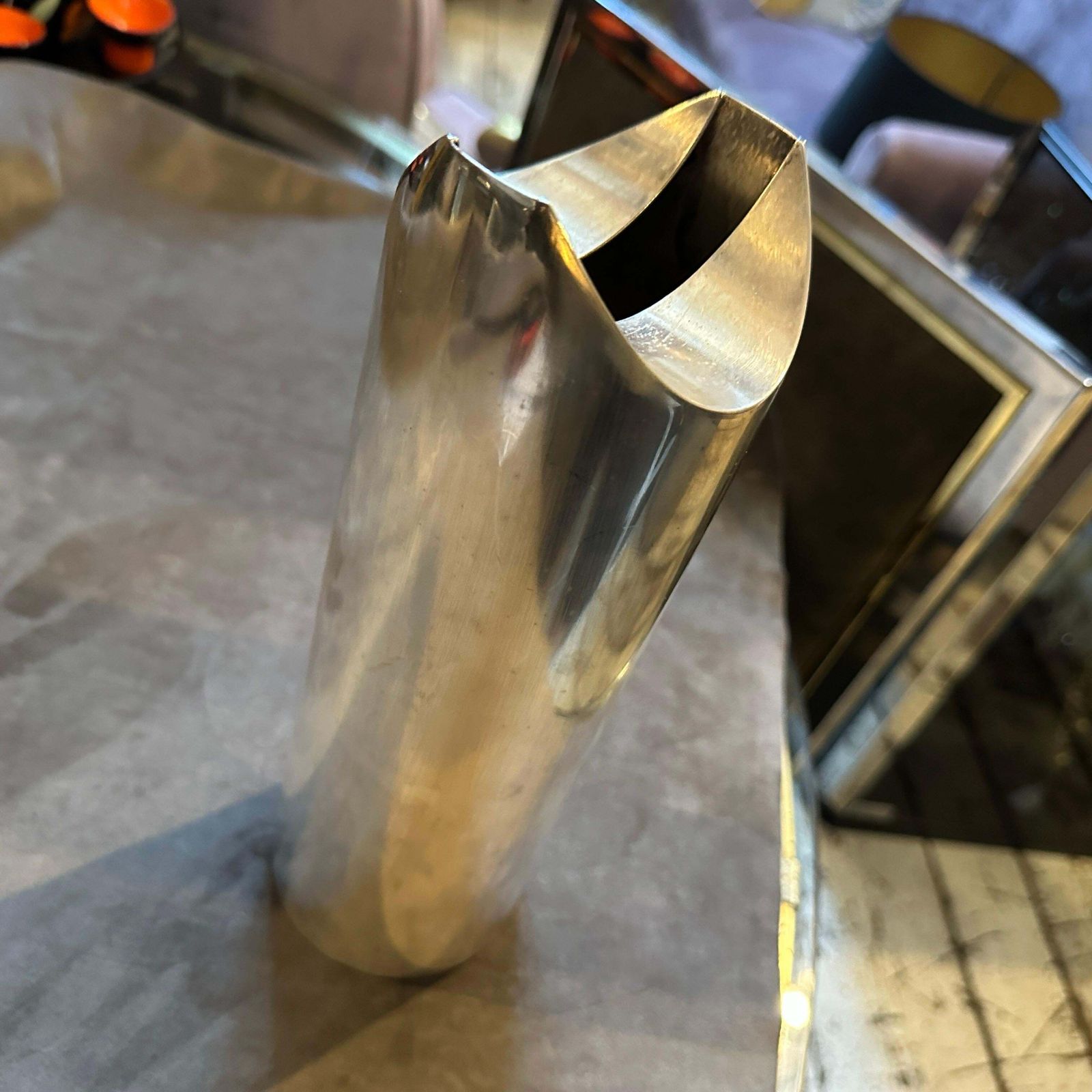 1970s Minimalist Silver Plated Sculptural Vase Designed By Lino Sabattini photo buy