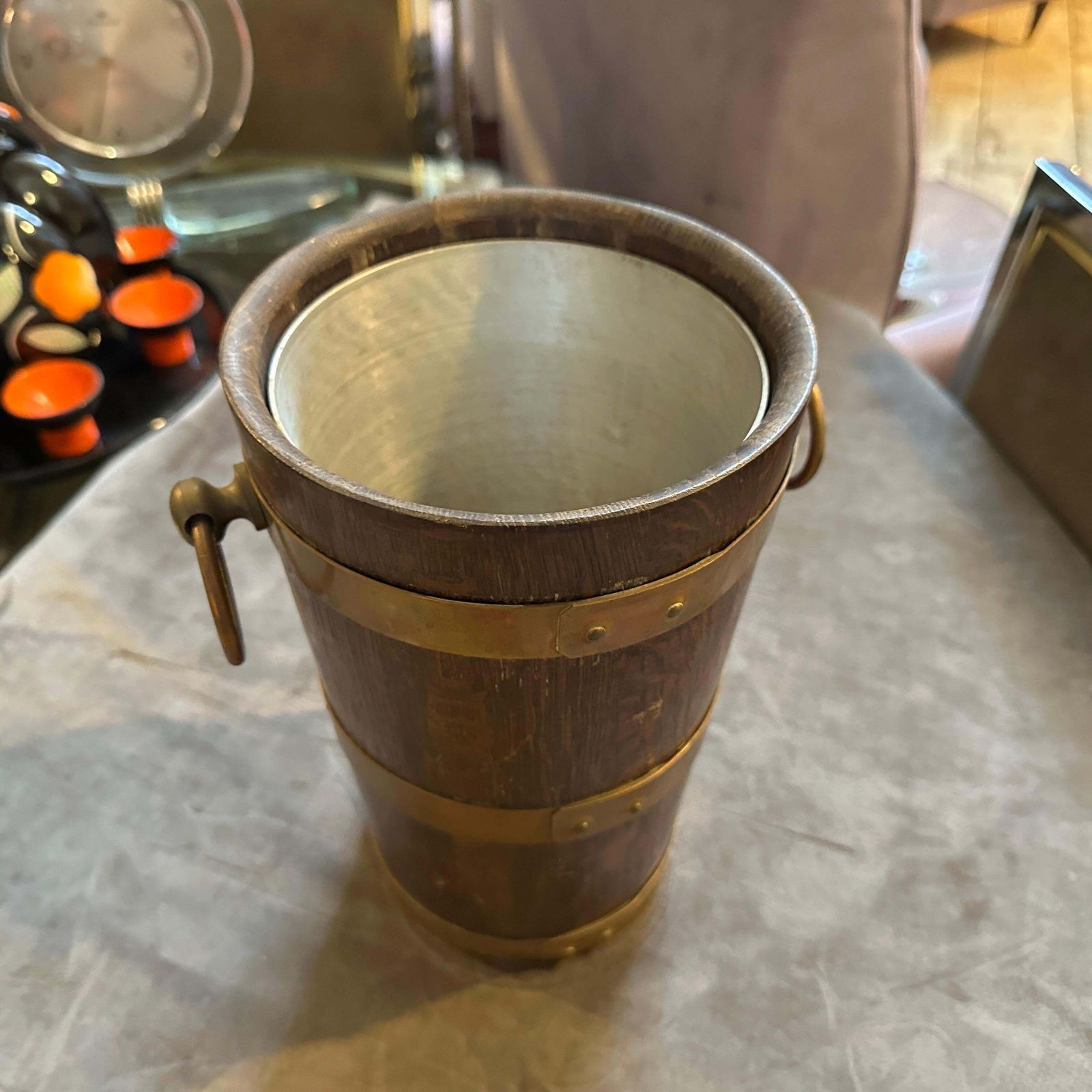 1940s Art Deco Oak Wood And Copper French Wine Cooler By Geraud Lafitte photo vinterior