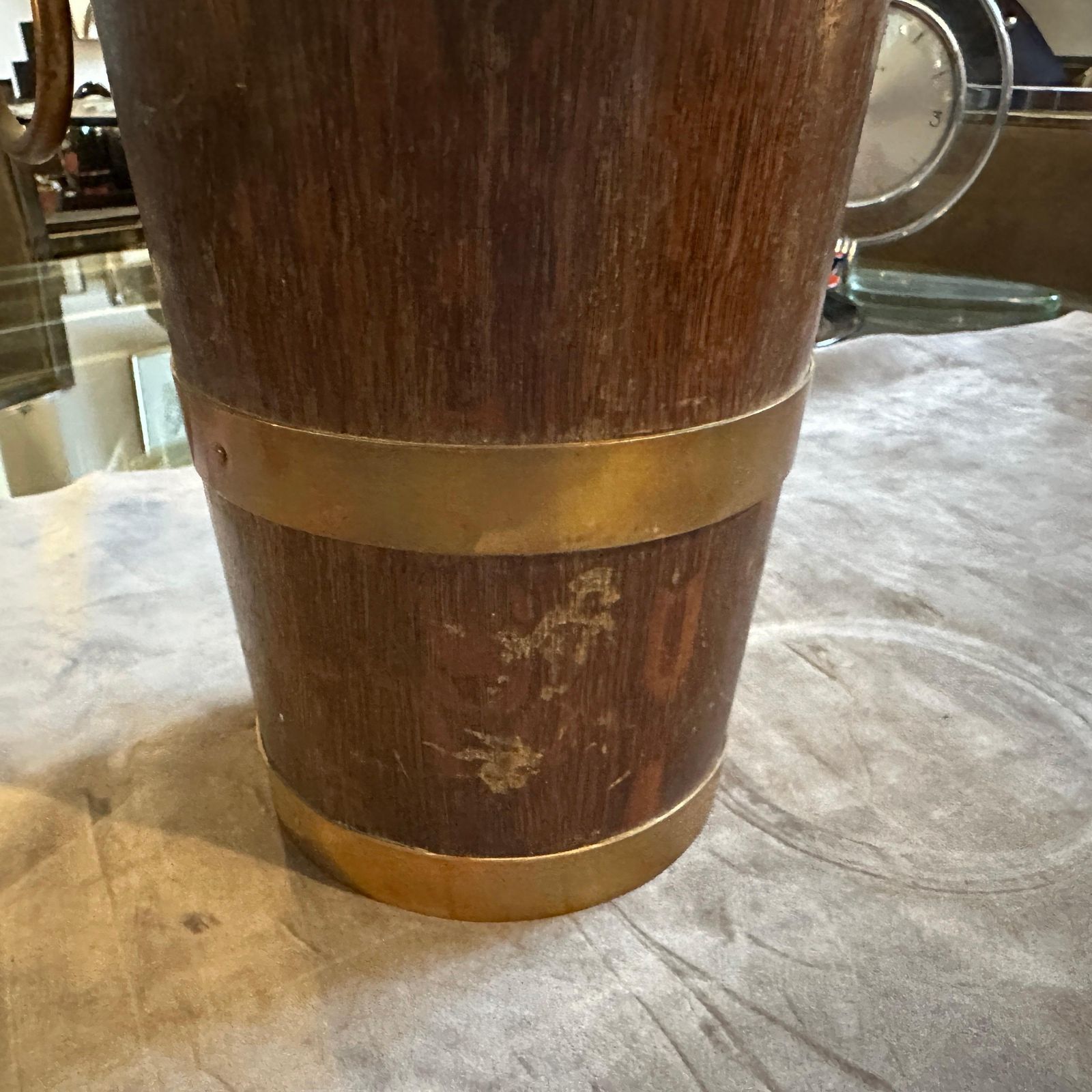 photo furniture 1940s Art Deco Oak Wood And Copper French Wine Cooler By Geraud Lafitte