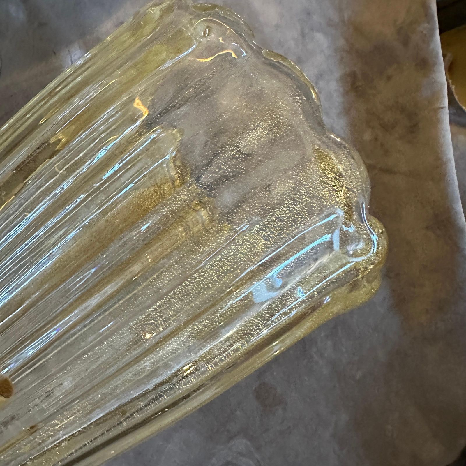 Two 1990s Barovier Style Mid Century Modern Murano Glass And Brass Wall Sconces photo for sale