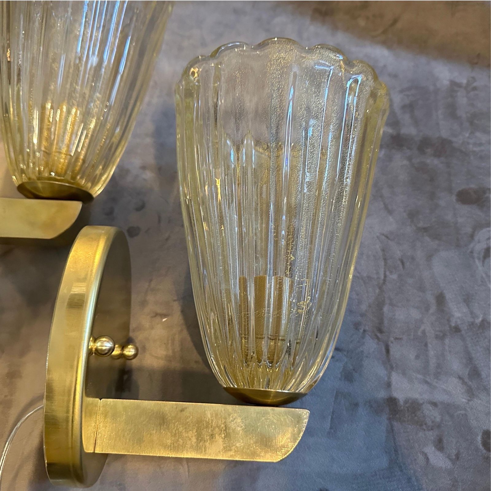 Two 1990s Barovier Style Mid Century Modern Murano Glass And Brass Wall Sconces photo 2324.0