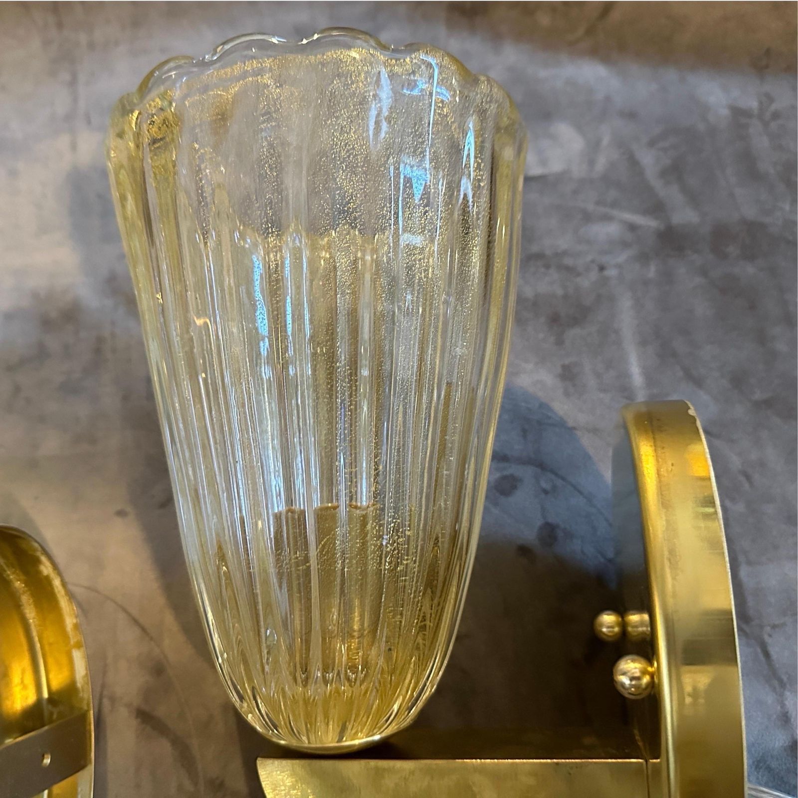 photo furniture Two 1990s Barovier Style Mid Century Modern Murano Glass And Brass Wall Sconces