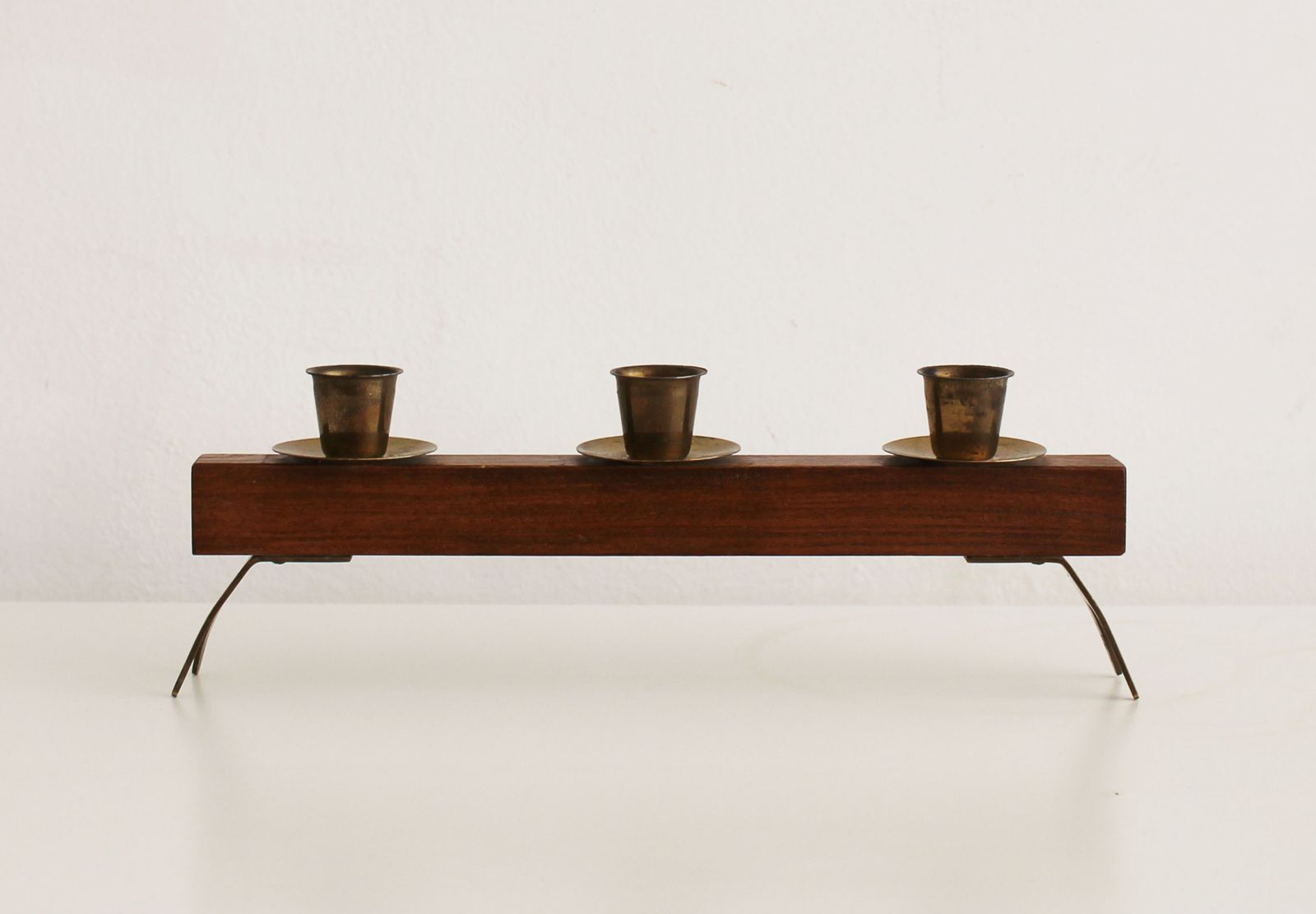 1960s Sculptural Wooden & Brass Candleholder photo Home Decor