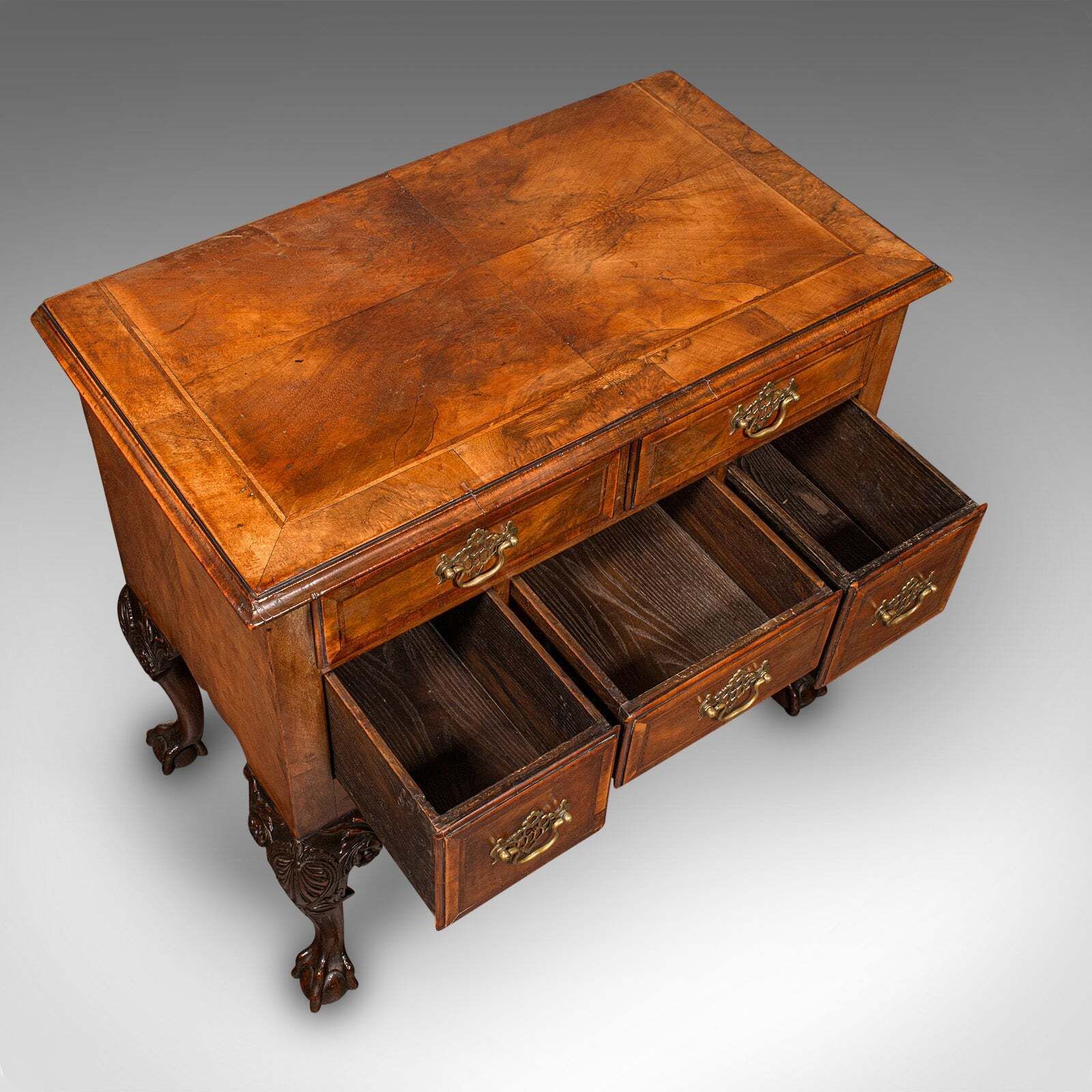 Antique Georgian Revival Lowboy, English, Walnut, Hall, Side Table, Edwardian photo vintage