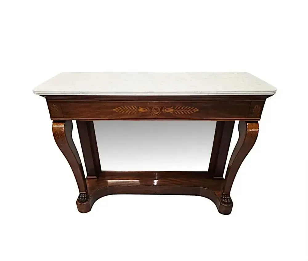 A Very Fine 19th Century Inlaid Marble Top Console Table