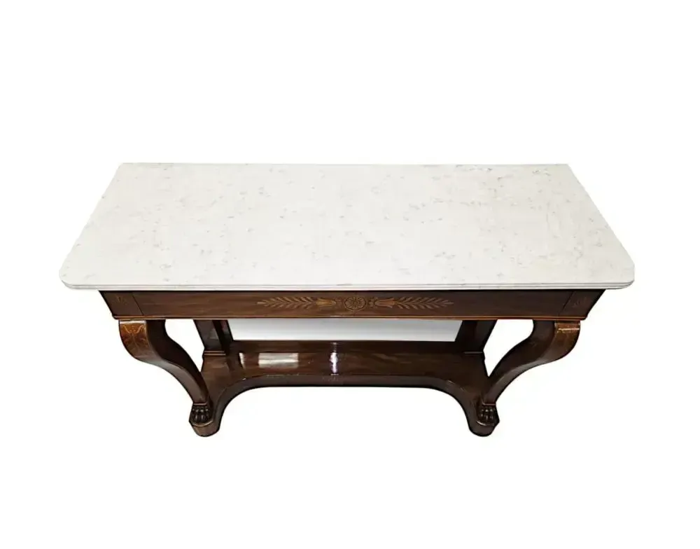 A Very Fine 19th Century Inlaid Marble Top Console Table photo Furniture