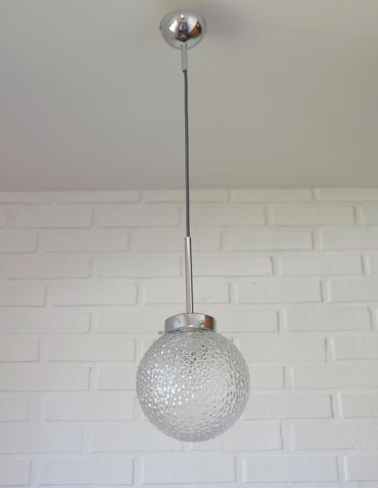 Vintage Pendant Light / Redesign Bubbles Glass Ceiling Light / Mid Century Style Hanging Lamp / Chrome Light Fixture / Yugoslavia 1970's photo 190.0