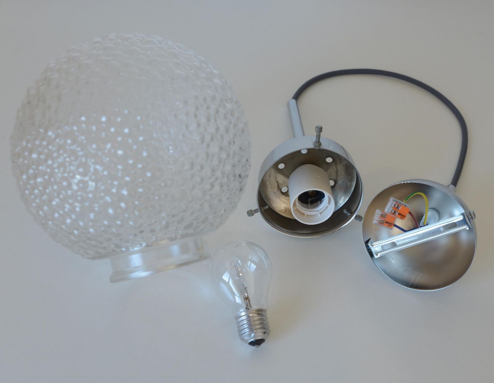 photo furniture Vintage Pendant Light / Redesign Bubbles Glass Ceiling Light / Mid Century Style Hanging Lamp / Chrome Light Fixture / Yugoslavia 1970's