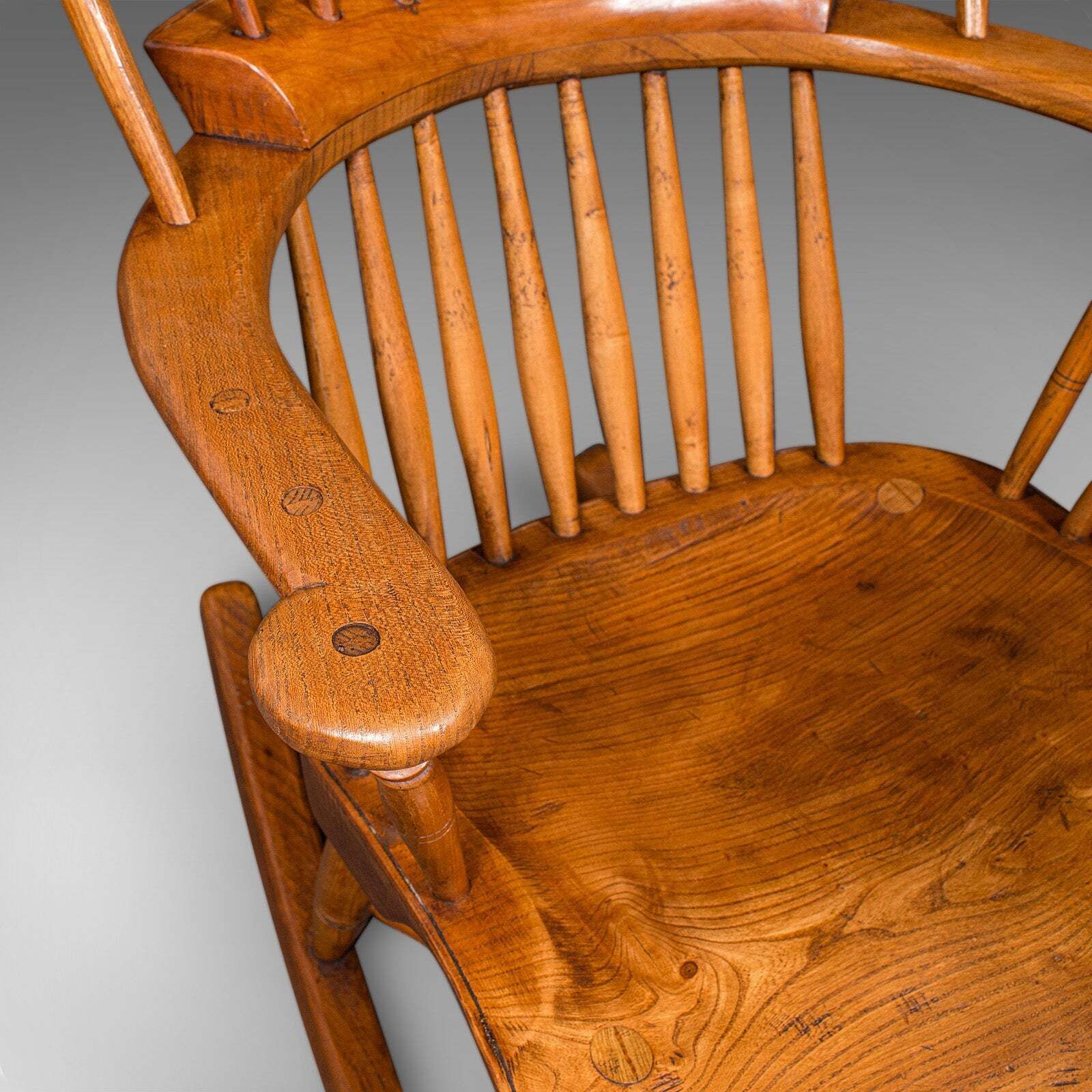 Antique Windsor Rocking Chair, English, Elm, Rocker, Fireside Seat, Victorian photo vintage