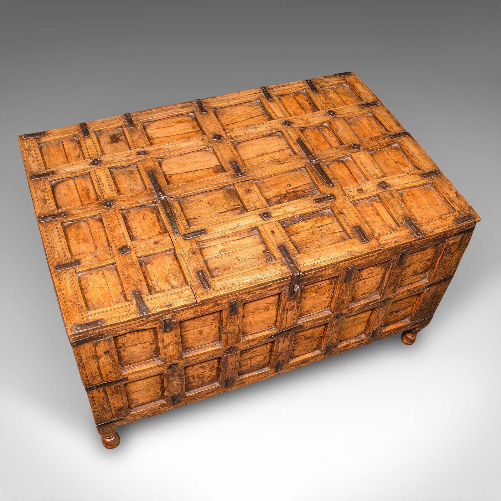 Vintage Storage Chest, Indian Pine Pithara Trunk, Colonial Revival, Coffee Table photo buy
