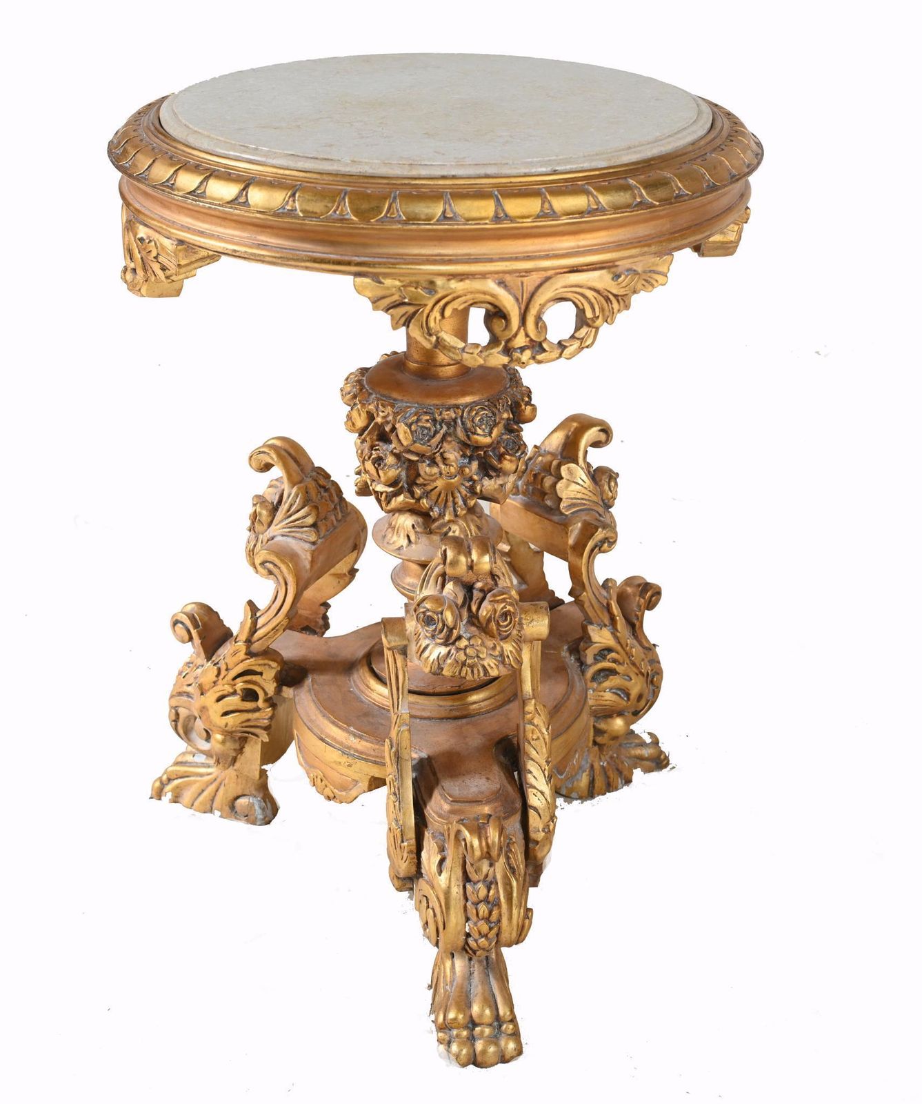 Pair Italian Rococo Side Tables Gilt Carved Pedestals photo buy