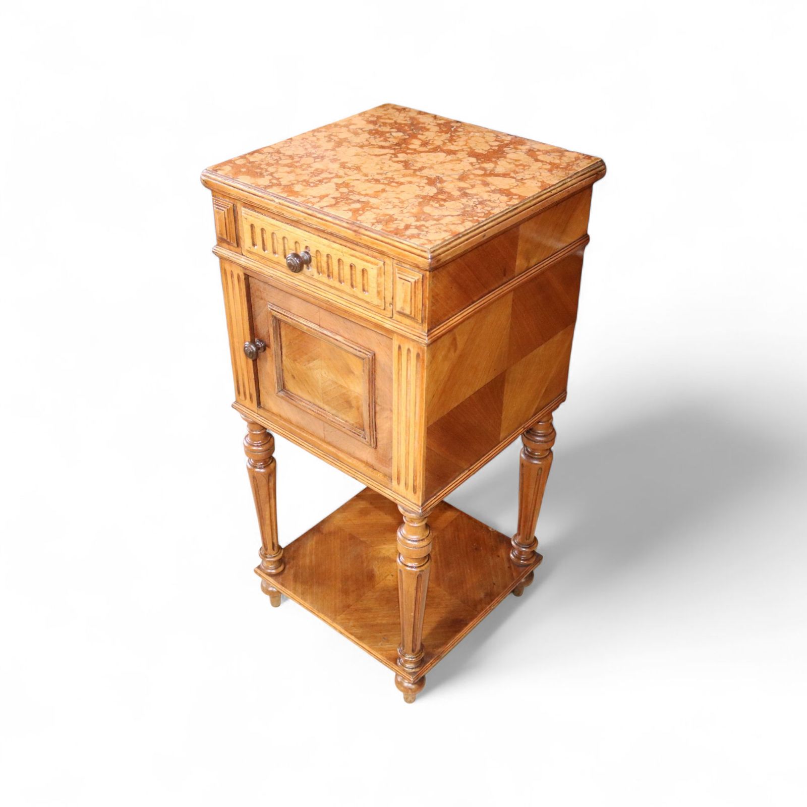 photo vintage Antique French Walnut Marble Top Bedside Cabinet / Nightstand