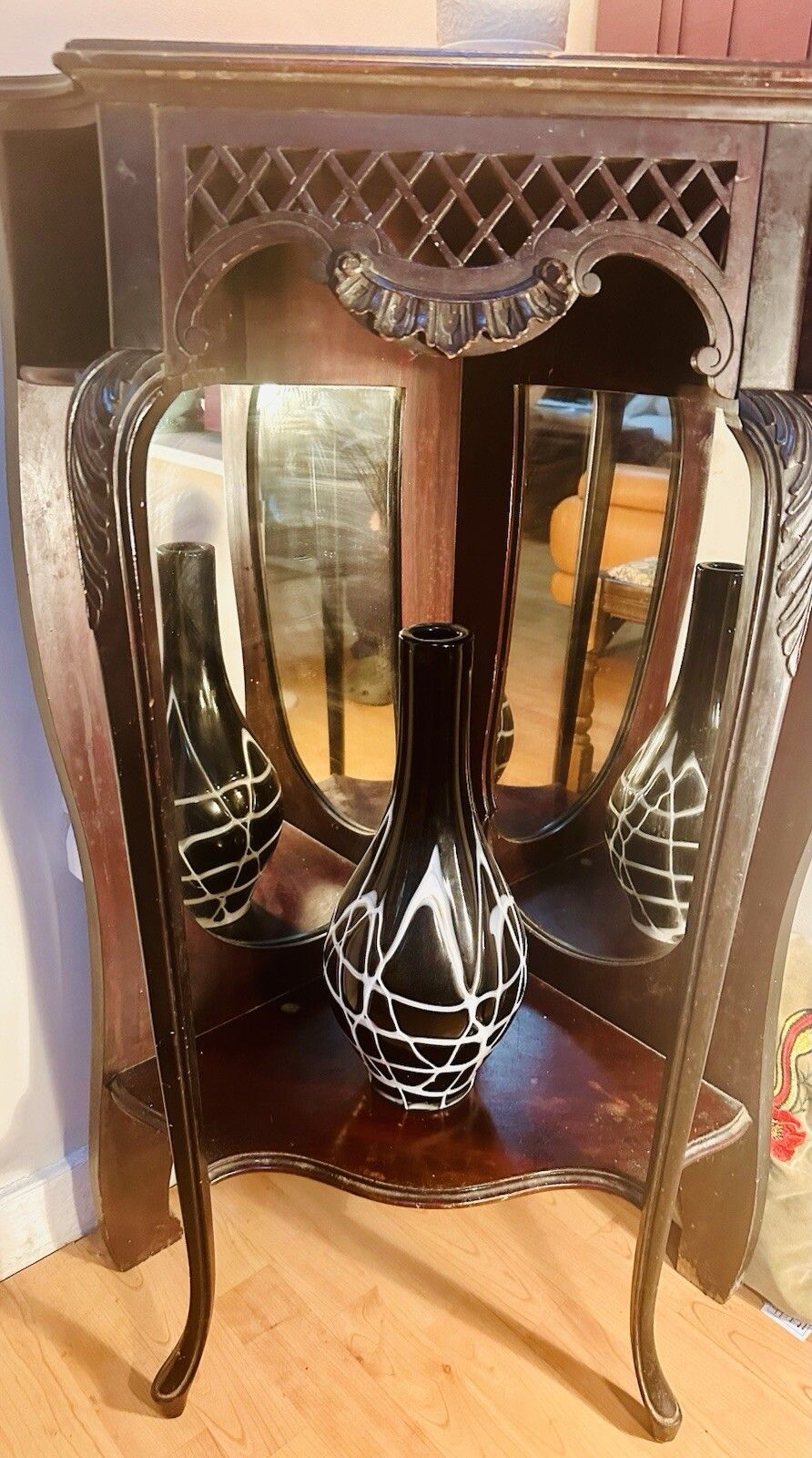 Antique Victorian Ebony & Rosewood Mirrored Display  Cabinet Ebony Caribole Leg photo buy