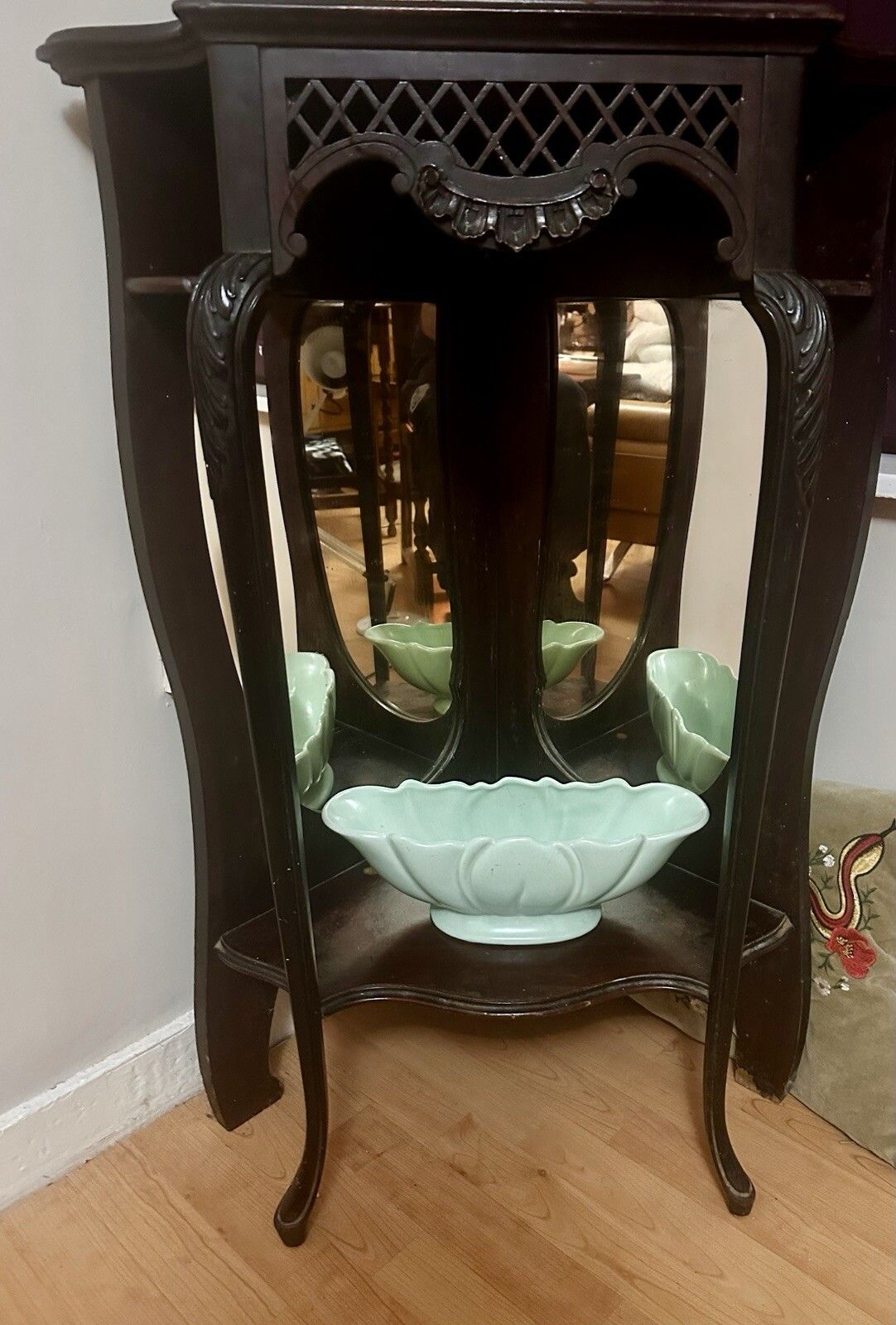 Furniture Antique Victorian Ebony & Rosewood Mirrored Display  Cabinet Ebony Caribole Leg photo
