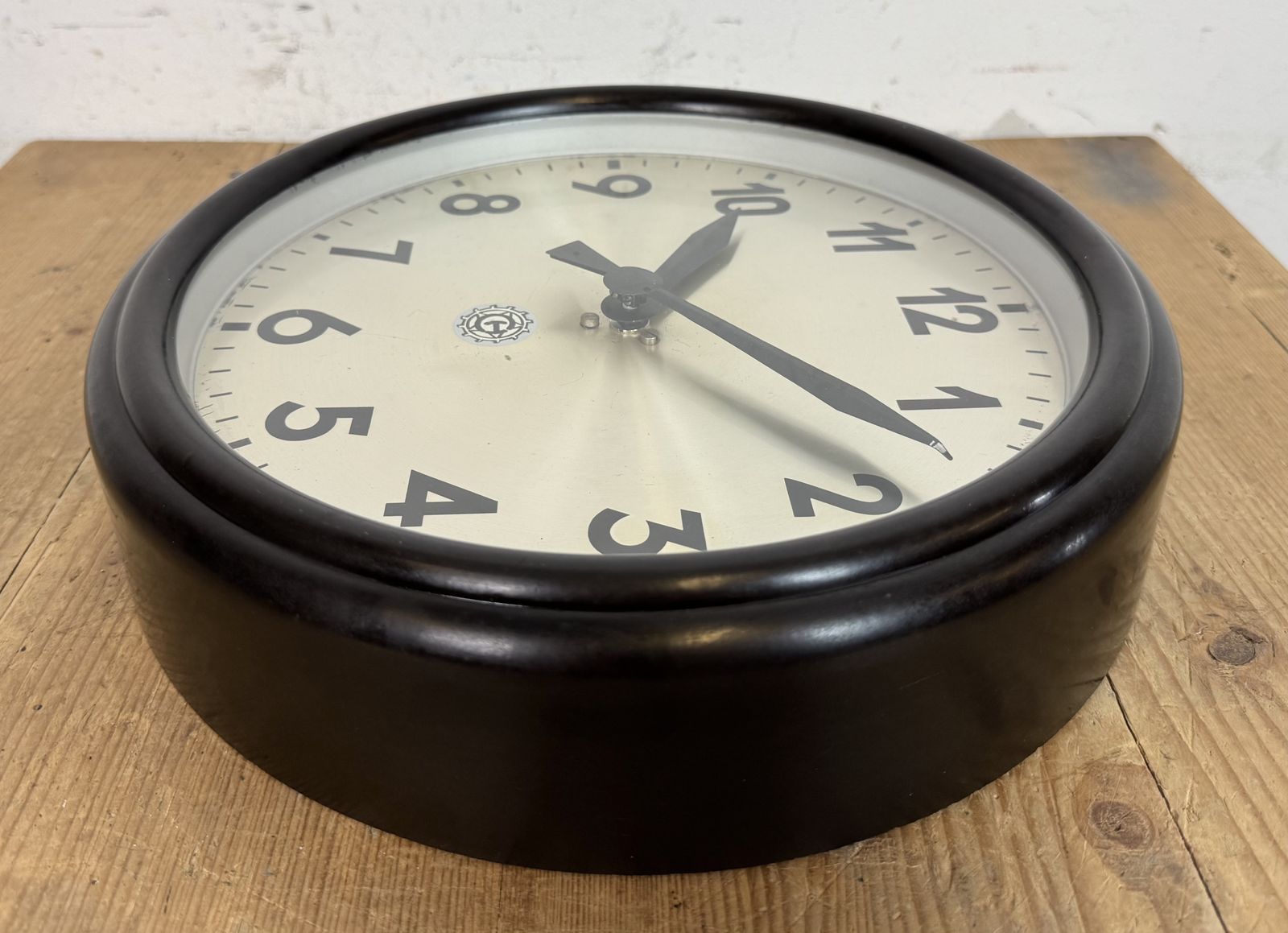 379.0 Industrial Brown Bakelite Factory Wall Clock From Chronotechna, 1960s photo