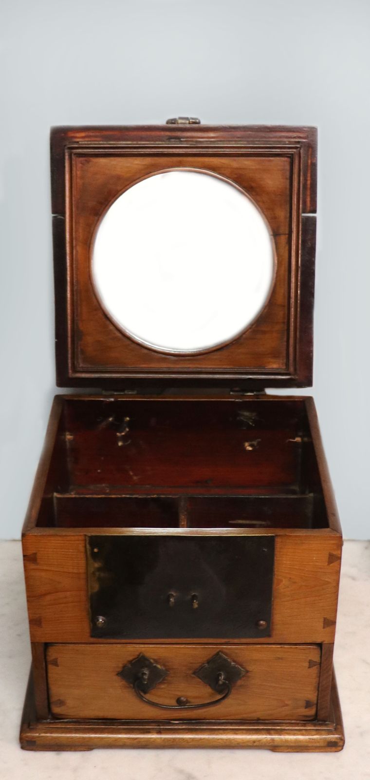 A Lovely Chinese Vintage Wood And Brass Bound Jewellery Case. photo furniture