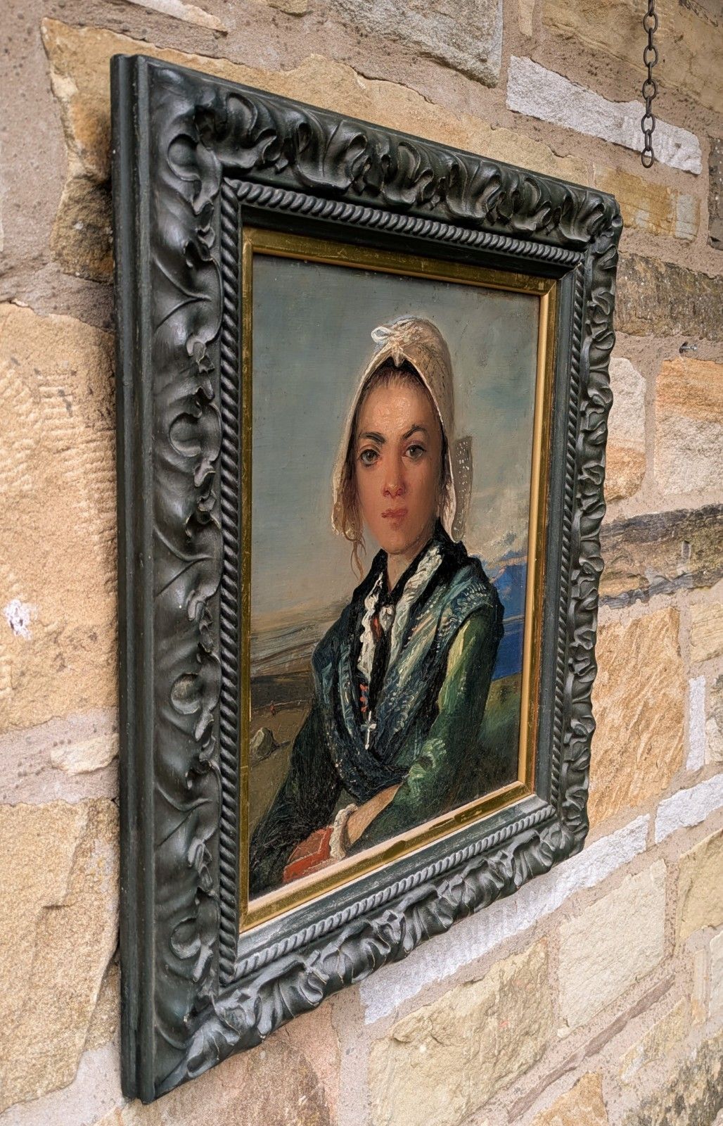 Oil Painting Portrait On Board Young Girl photo for sale