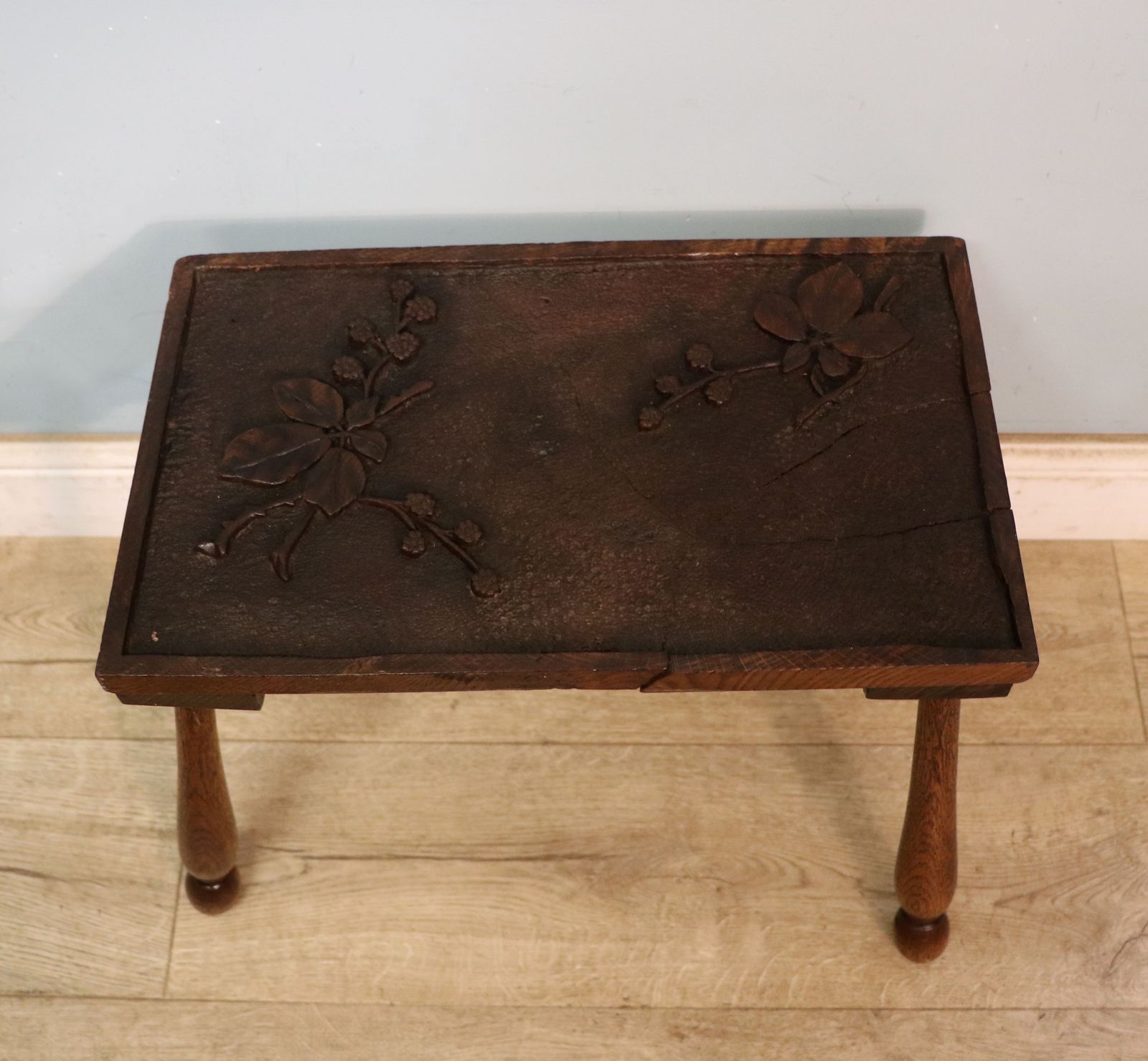 A Unique And Lovely Side Late 19th Century Oak Side Table The Top Beautifully Hand Carved  Bramble And Blackberry Decoration.