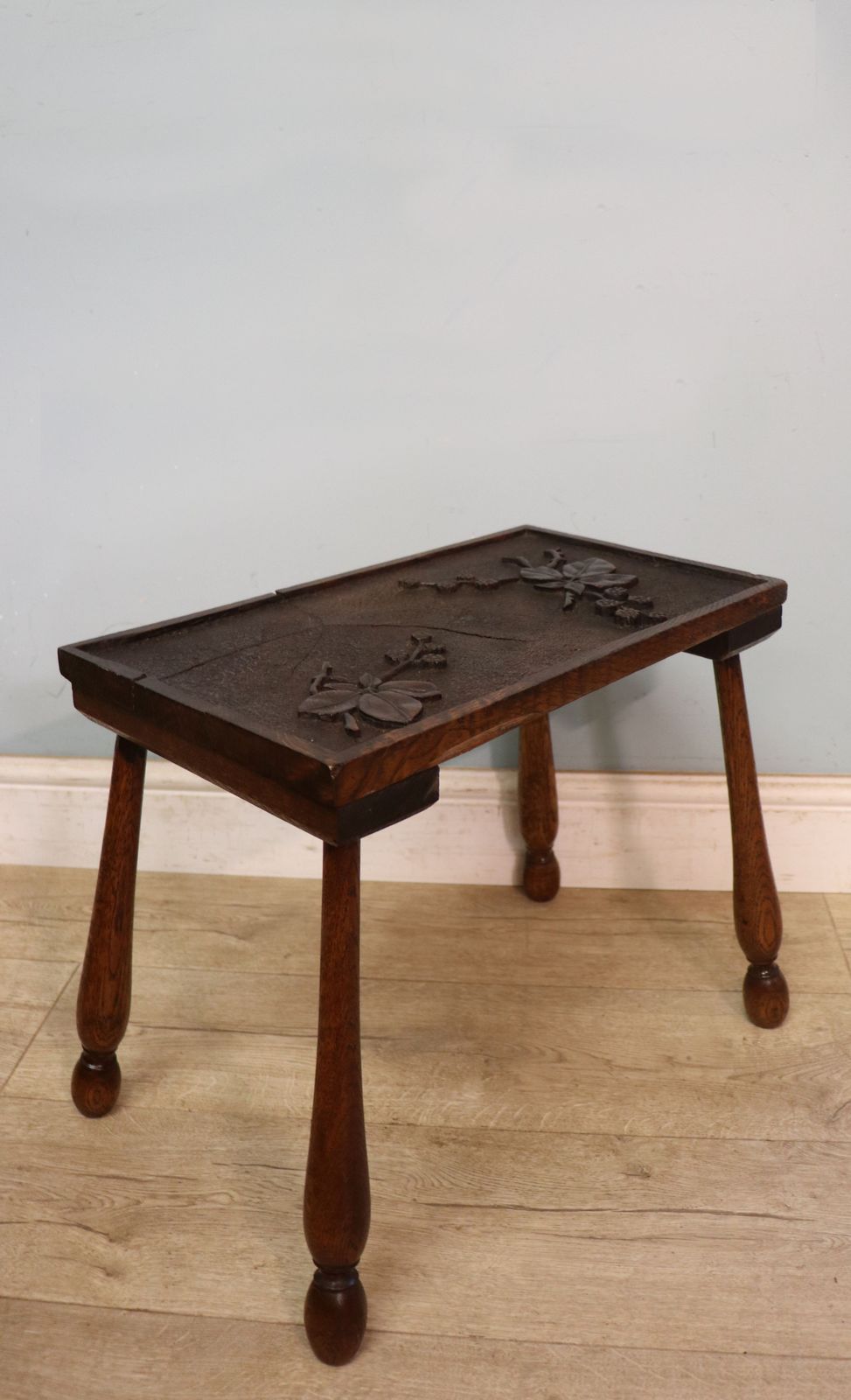 A Unique And Lovely Side Late 19th Century Oak Side Table The Top Beautifully Hand Carved  Bramble And Blackberry Decoration. photo Furniture