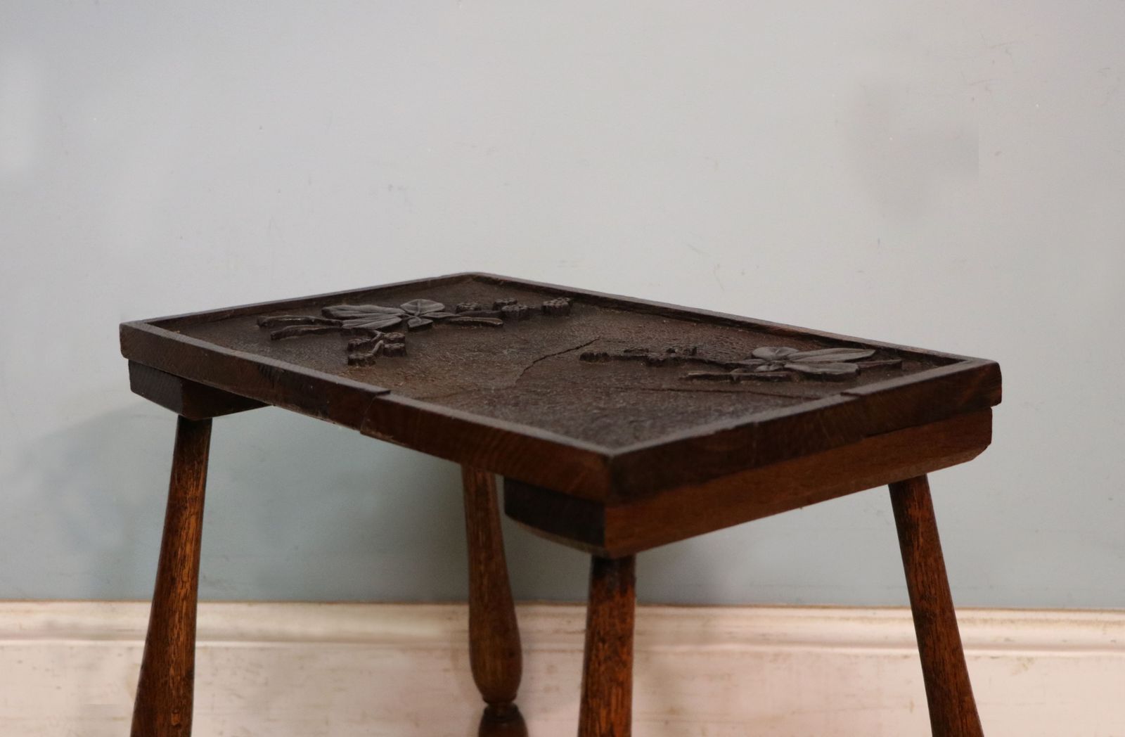 photo furniture A Unique And Lovely Side Late 19th Century Oak Side Table The Top Beautifully Hand Carved  Bramble And Blackberry Decoration.