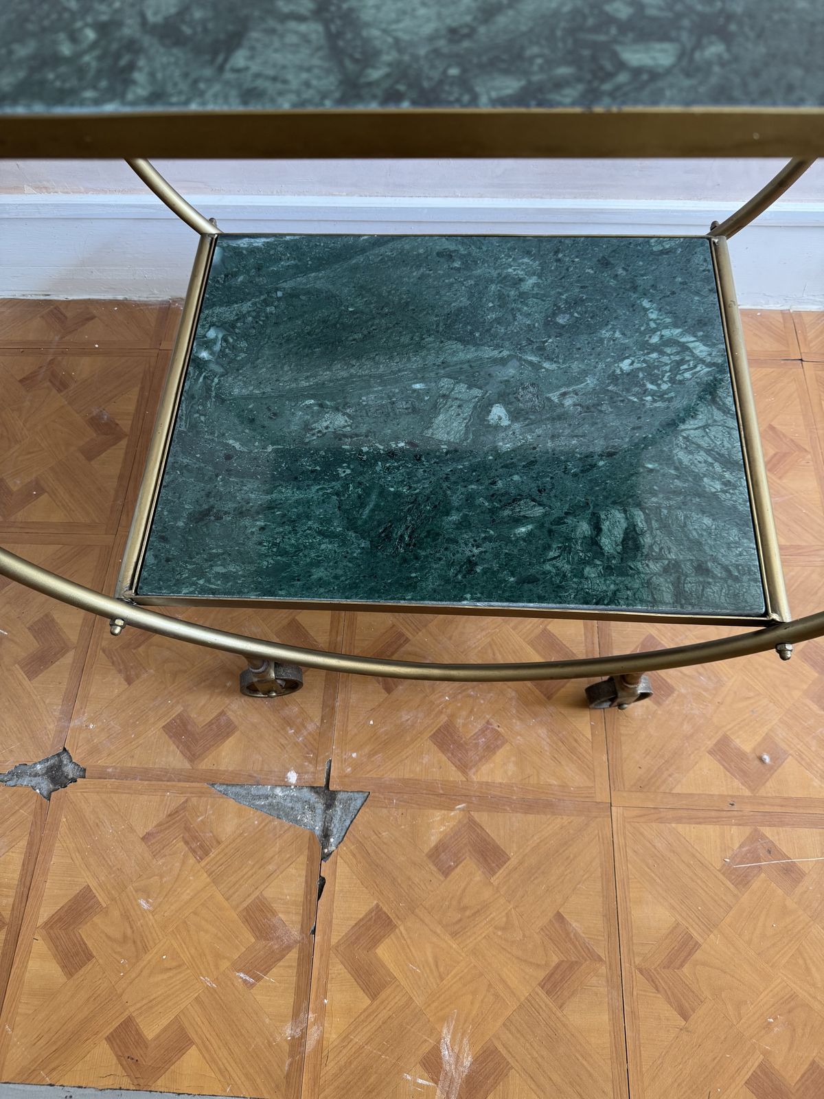 Green Marble And Metal Round Drinks Trolly / Bar Cart photo Furniture