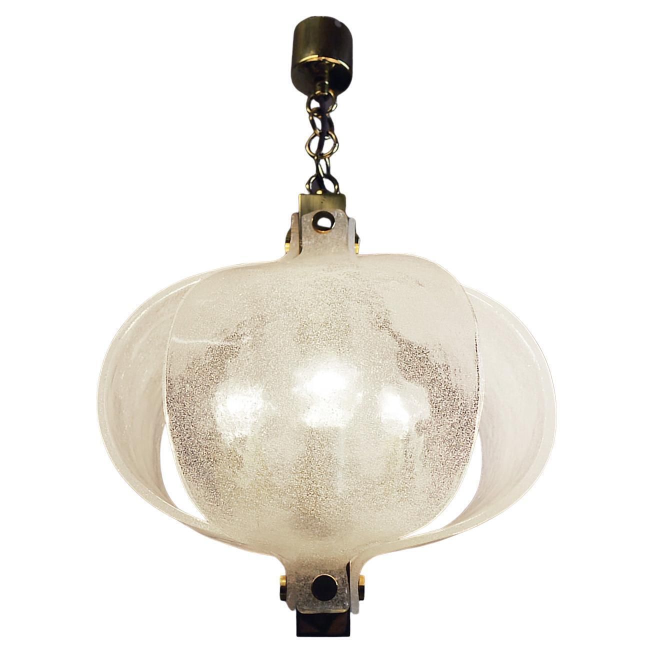 Frosted Murano Tulip Chandelier Pendant Glass & Brass By Kaiser, Germany, 1970s photo furniture