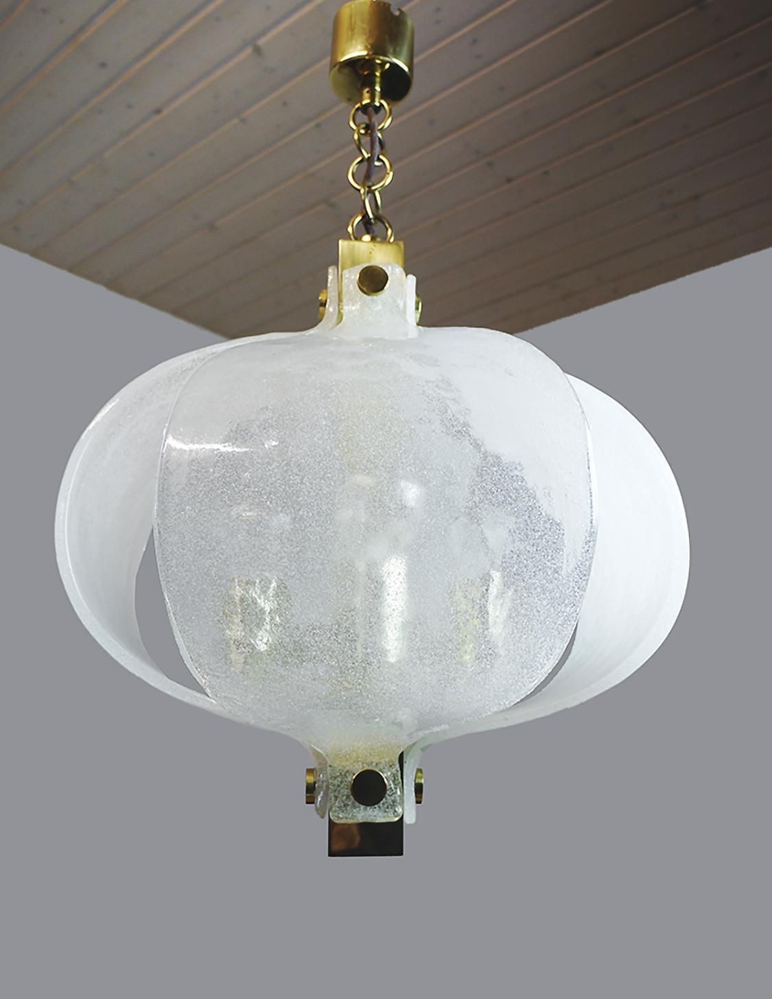 Frosted Murano Tulip Chandelier Pendant Glass & Brass By Kaiser, Germany, 1970s photo buy