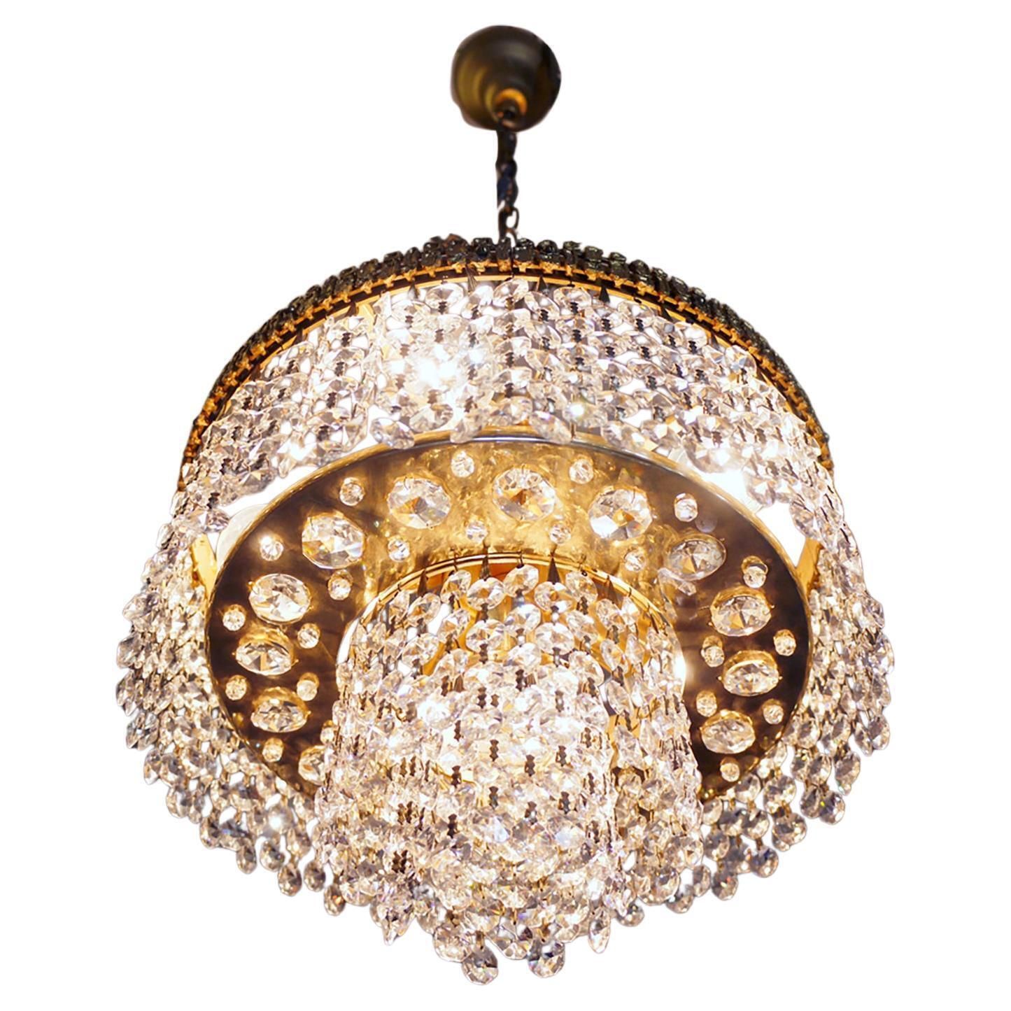 Palwa Bubbles Chandelier Crystal & Gilt Brass By Ernst Palme, Germany, 1960s