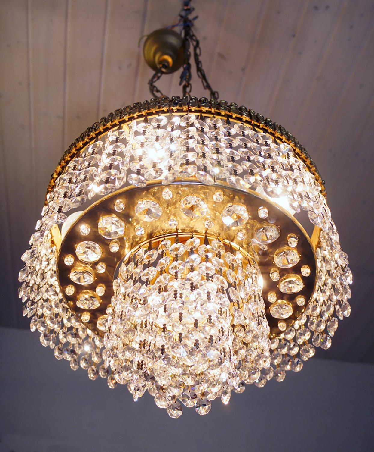 Palwa Bubbles Chandelier Crystal & Gilt Brass By Ernst Palme, Germany, 1960s photo Lighting