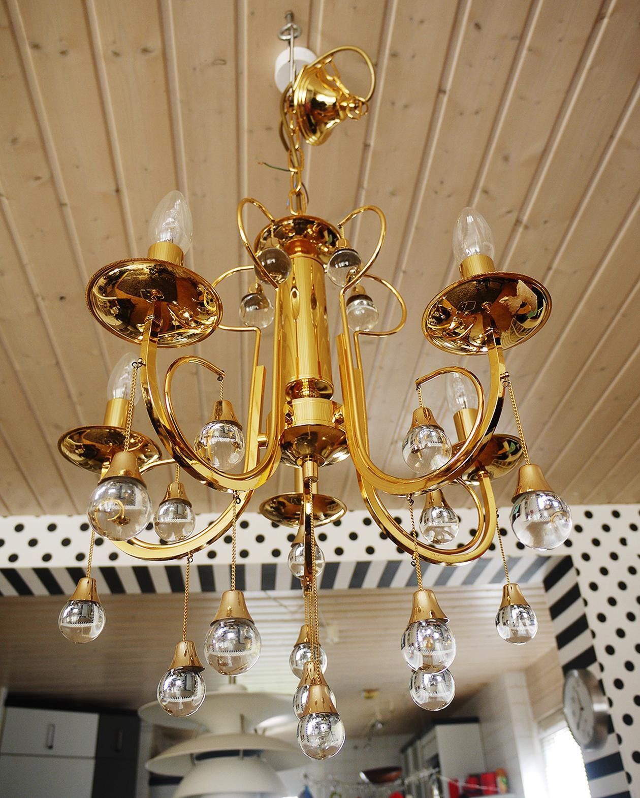Murano Teardrop Chandelier Glass & Gilt Brass By Gaetano Sciolari, Italy, 1960s photo vinterior