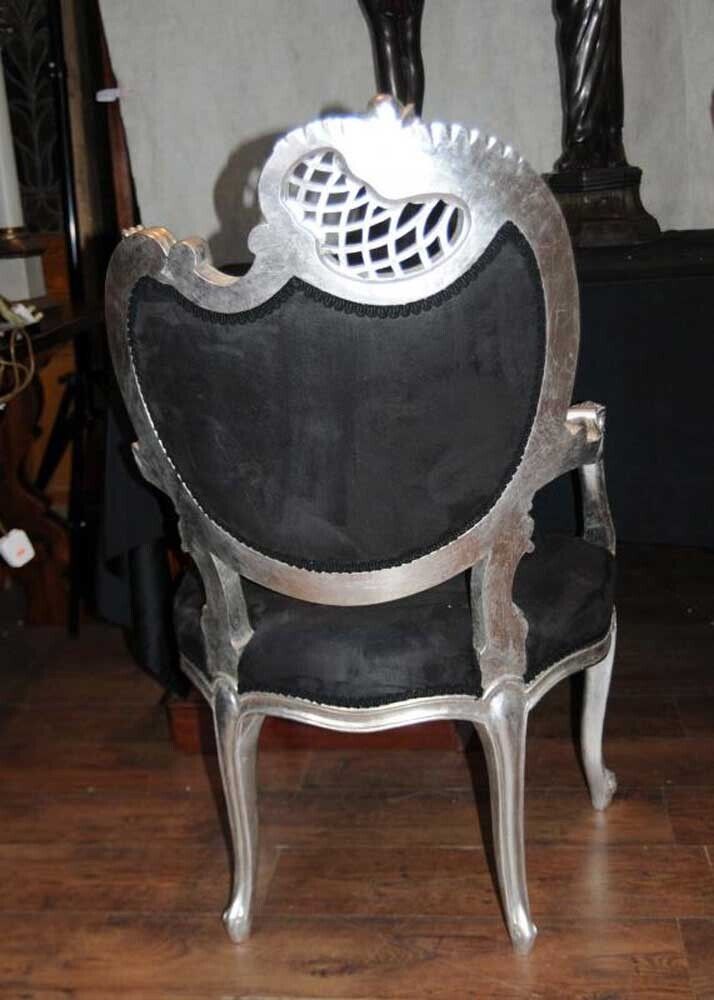 Pair Silver Rococo French Arm Chairs Fauteils Armchairs photo for sale