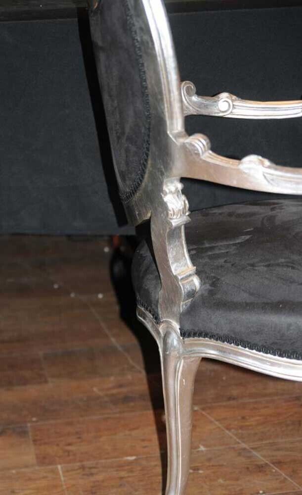 Pair Silver Rococo French Arm Chairs Fauteils Armchairs photo Furniture