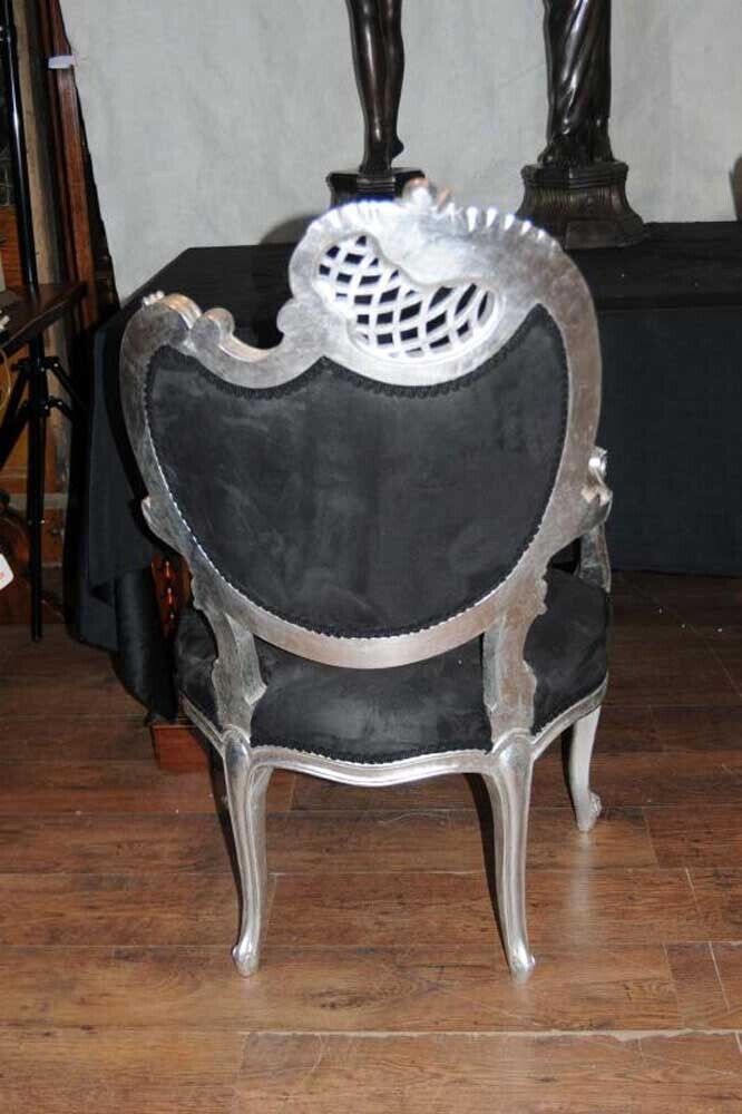 Pair Silver Rococo French Arm Chairs Fauteils Armchairs photo vintage