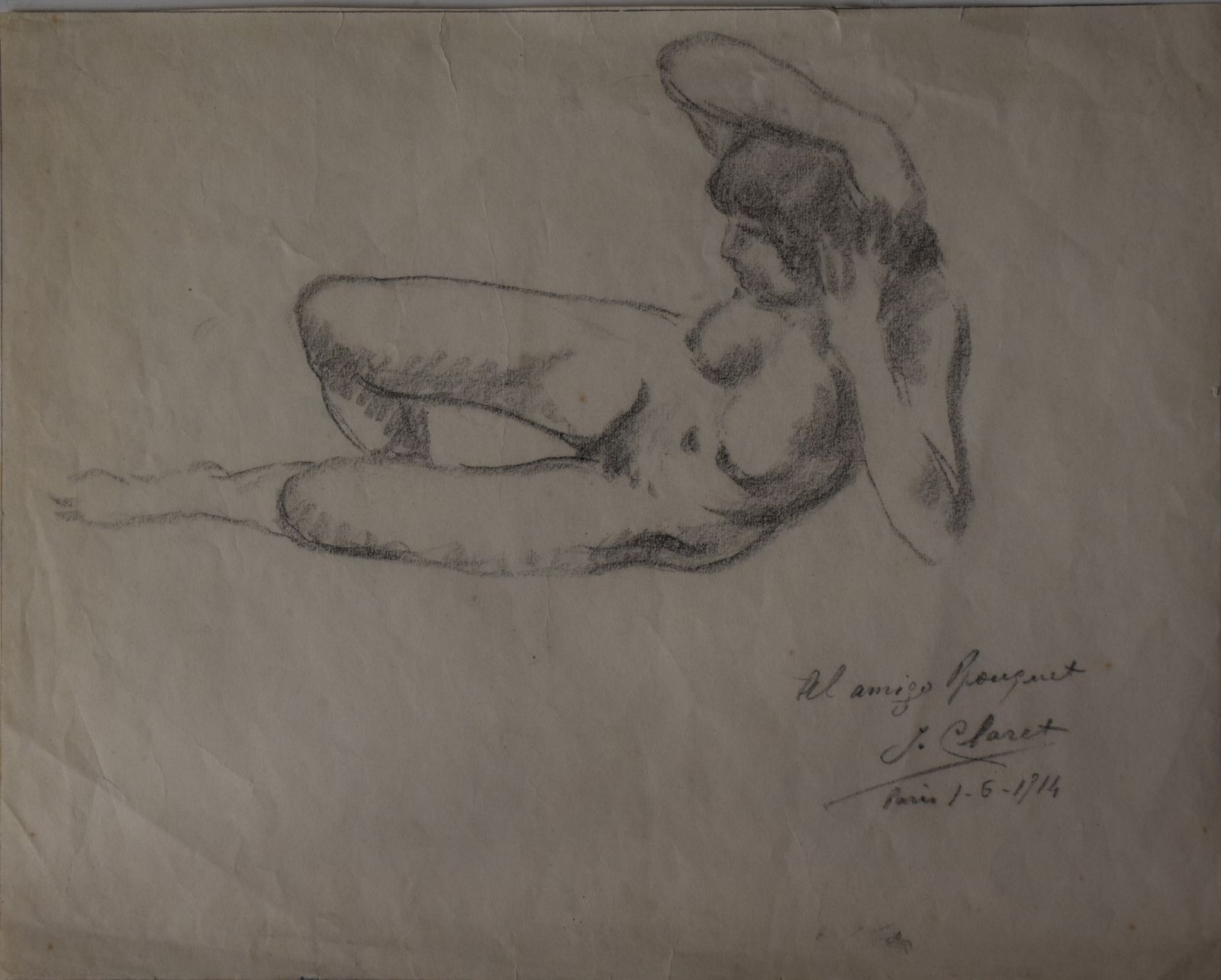 Joaquim Claret, Reclining Nude Woman (1914)   Claret Worked With Maillol photo vintage