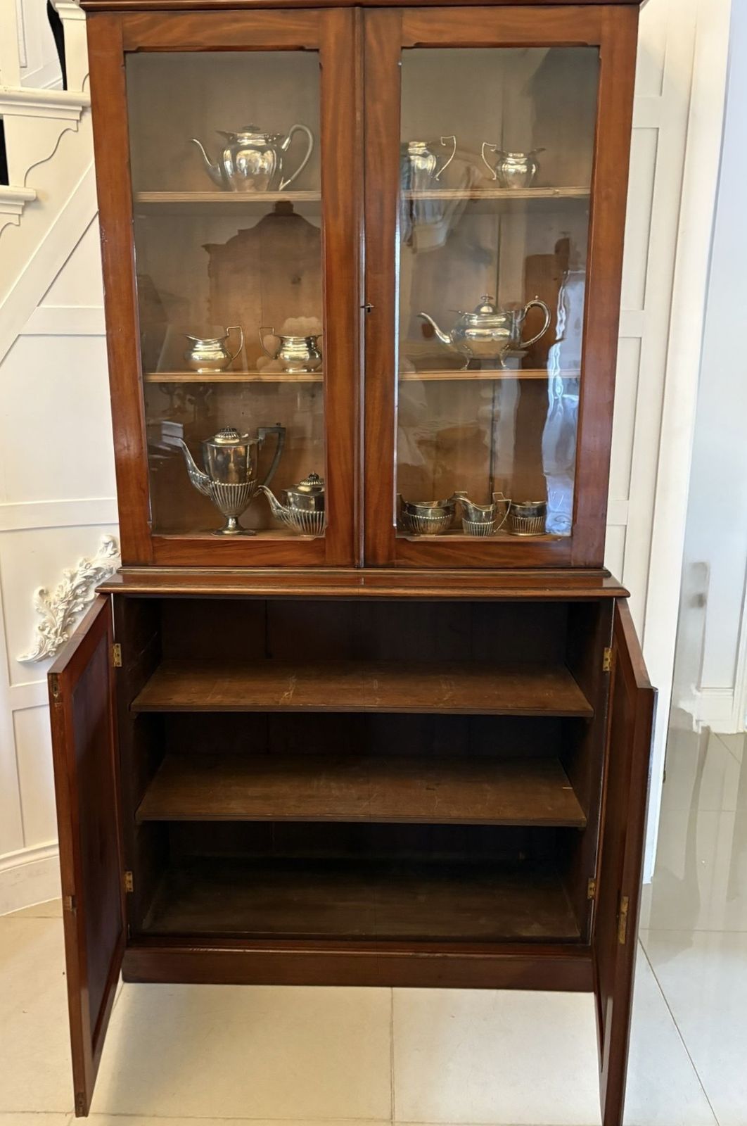 Antique 19th Century Quality Figured Mahogany Bookcase photo buy