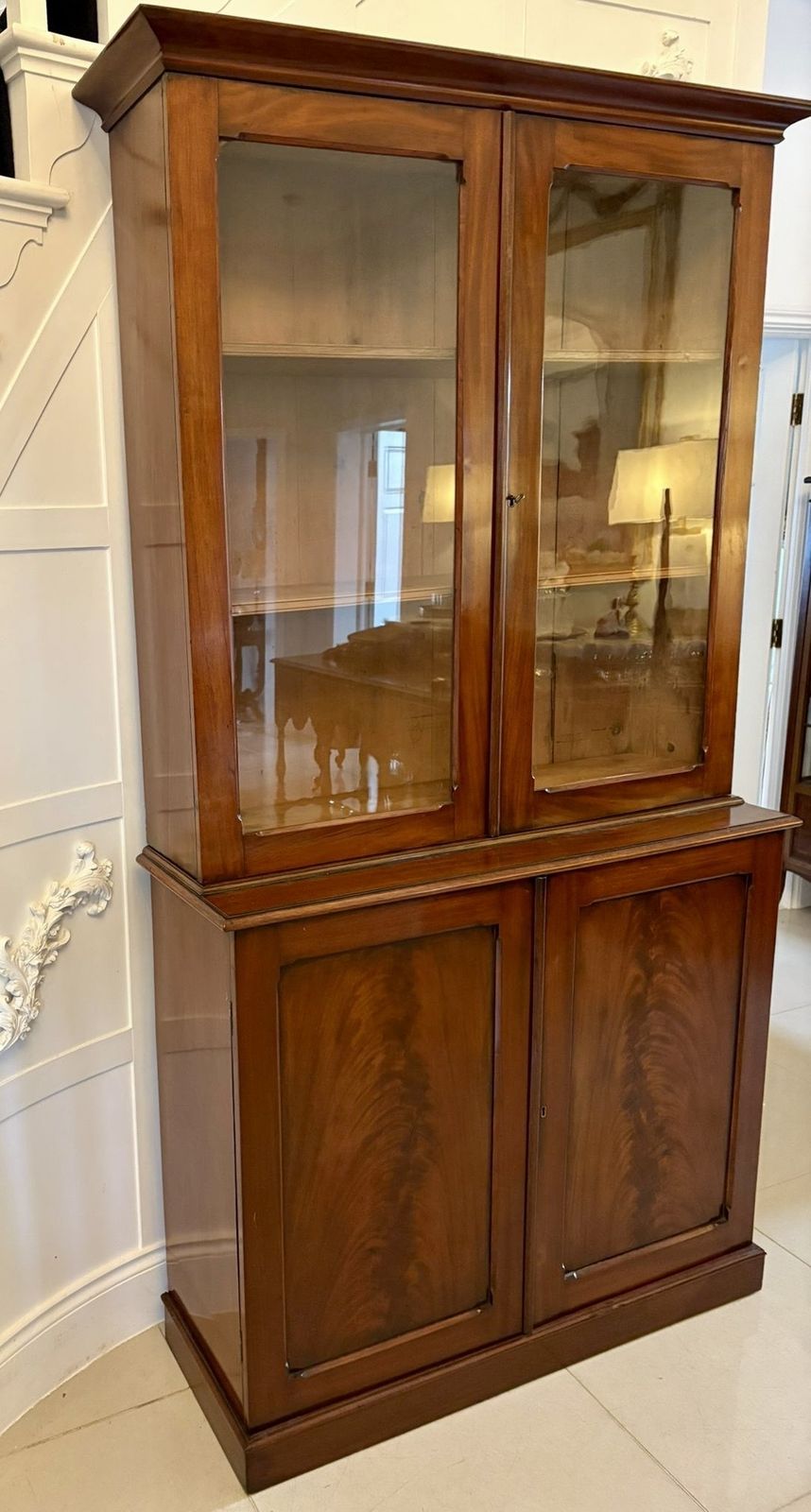 Furniture Antique 19th Century Quality Figured Mahogany Bookcase photo