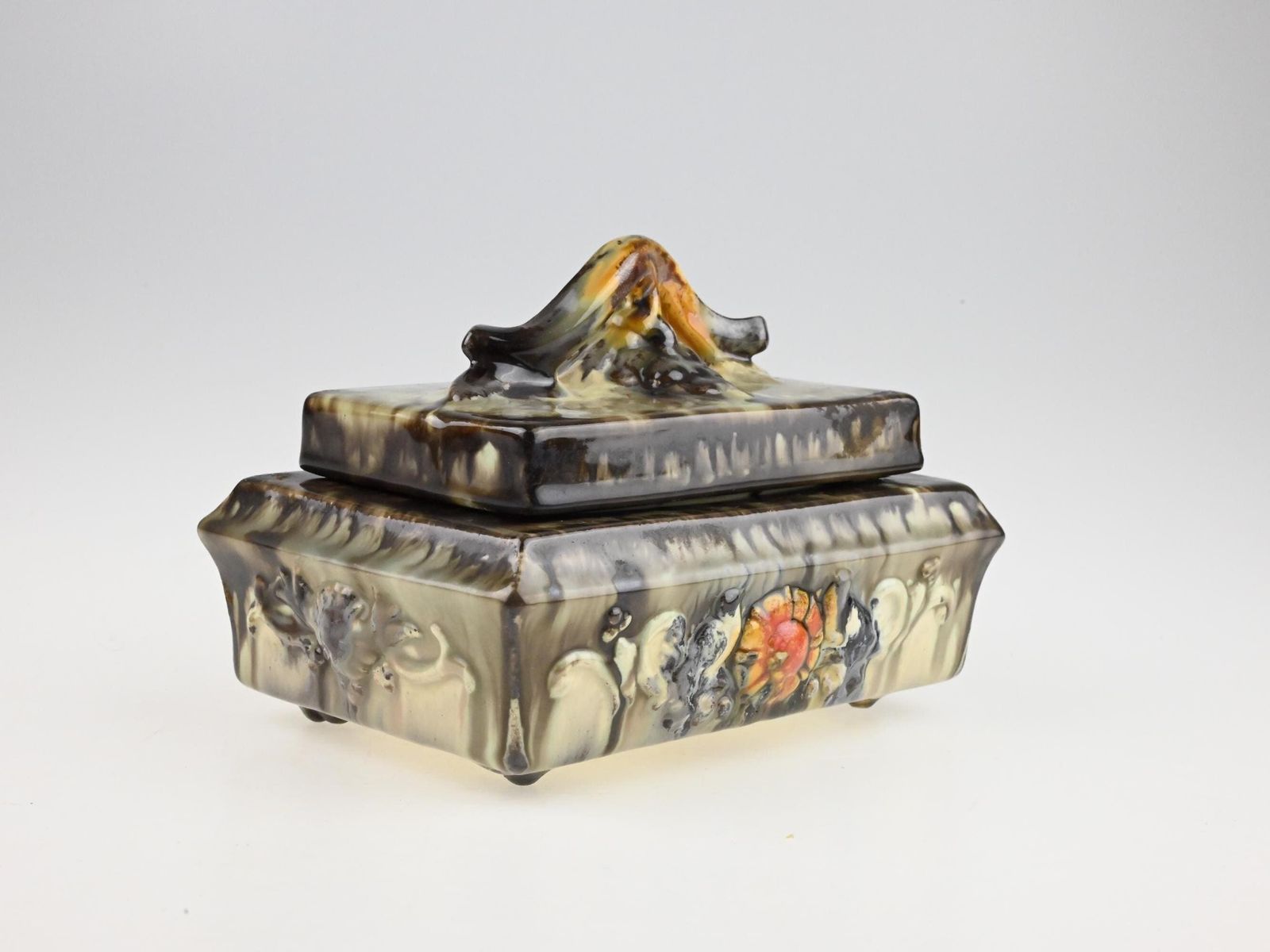 Antique German Art Deco Ceramic Box With Lid, German Pottery, Ceramic Box, Antique Trinket Box, Decorative Box, Collectible Ceramic photo Home Decor