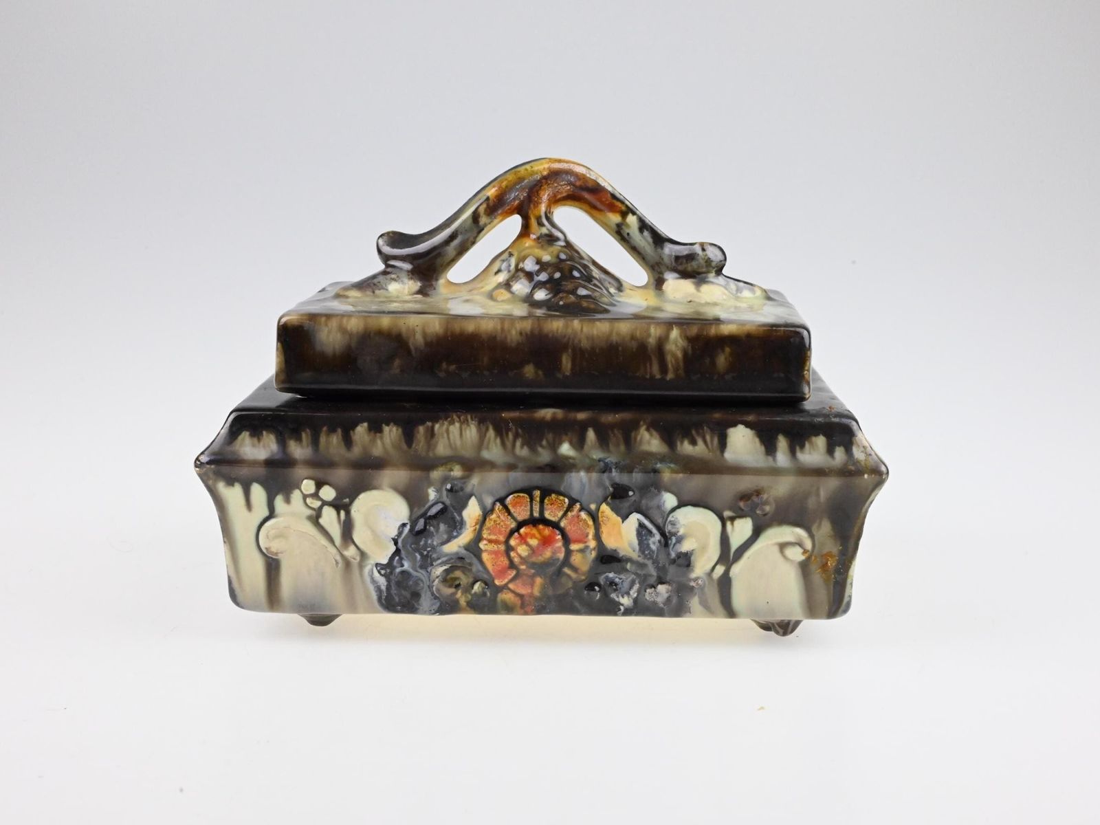 Antique German Art Deco Ceramic Box With Lid, German Pottery, Ceramic Box, Antique Trinket Box, Decorative Box, Collectible Ceramic photo 102.0