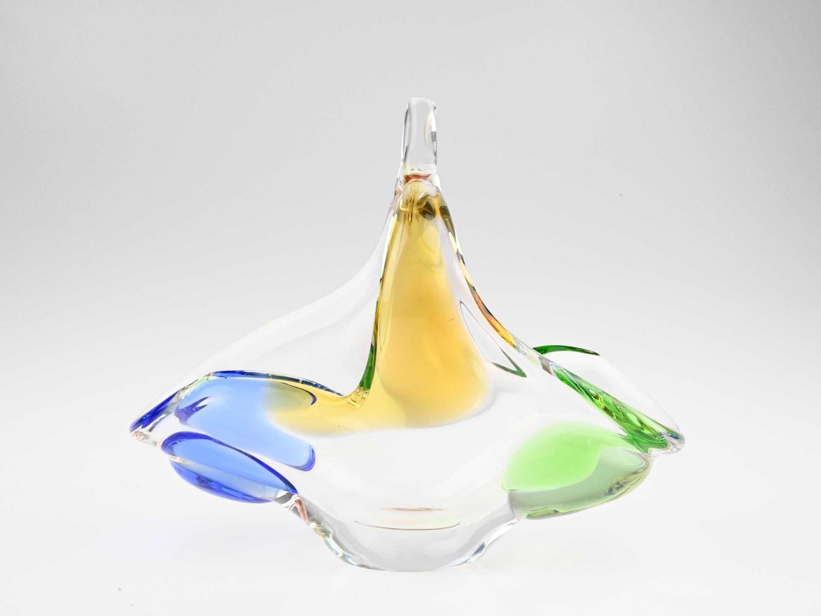 Frantisek Zemek Mstisov Glass Basket, Art Glass, Czech Glass, Vintage Glass, Vintage Glass Basket, Glass Baskets, Handmade Glass, Vintage photo 116.0