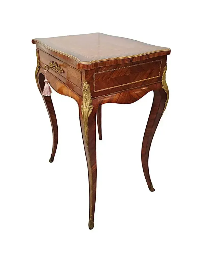 A Very Rare 19th Century Inlaid Ormolu Mounted Work Or Lamp Table Stamped 'Tahan Paris' photo furniture