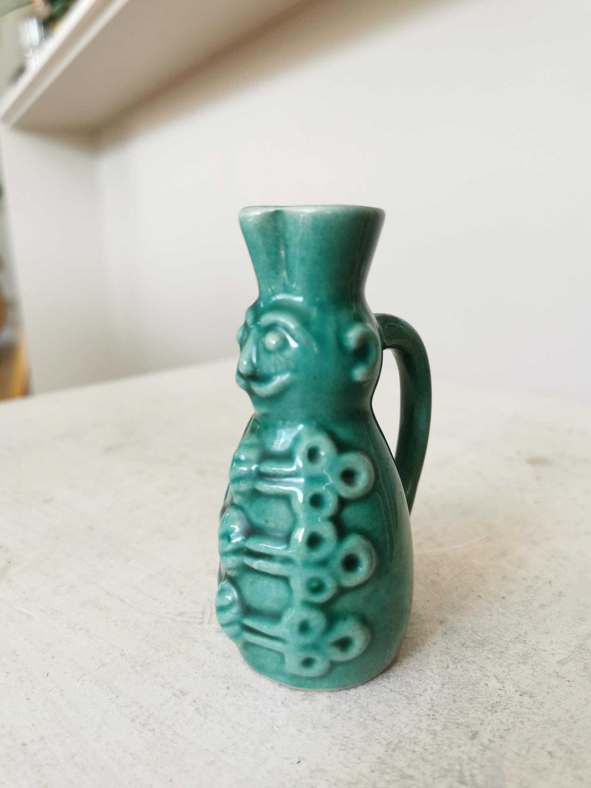 Miniature Sculptural Ceramic Vase 3.3 " / Turquoise Glaze / Miska Kancso Style / 1970s / Retro Home Decor / Hungarian Folk Art photo 65.0