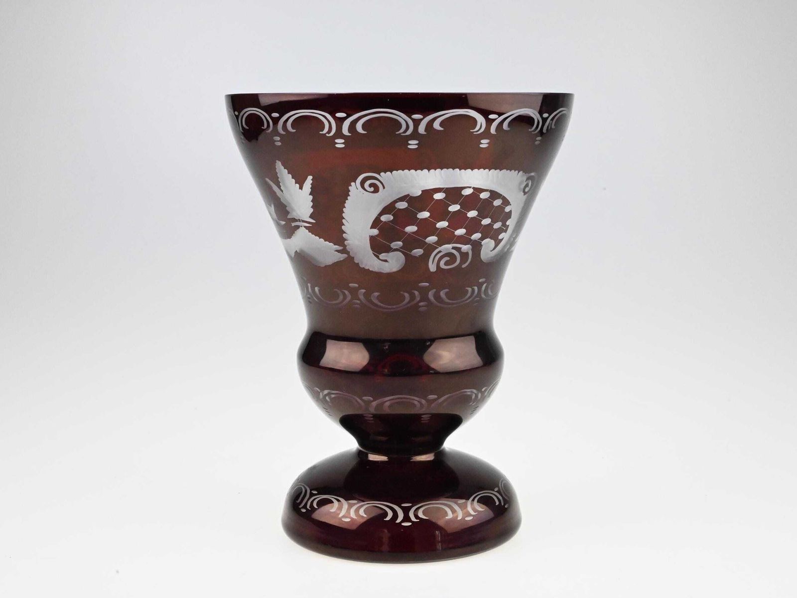 Egermann Czech Ruby Cut To Clear Glass Vase, Red Cut Glass, Red Cut To Clear Glass, Red Cut Crystal Vase, Ruby Glass Vase, Red Glass Vase photo Home Decor